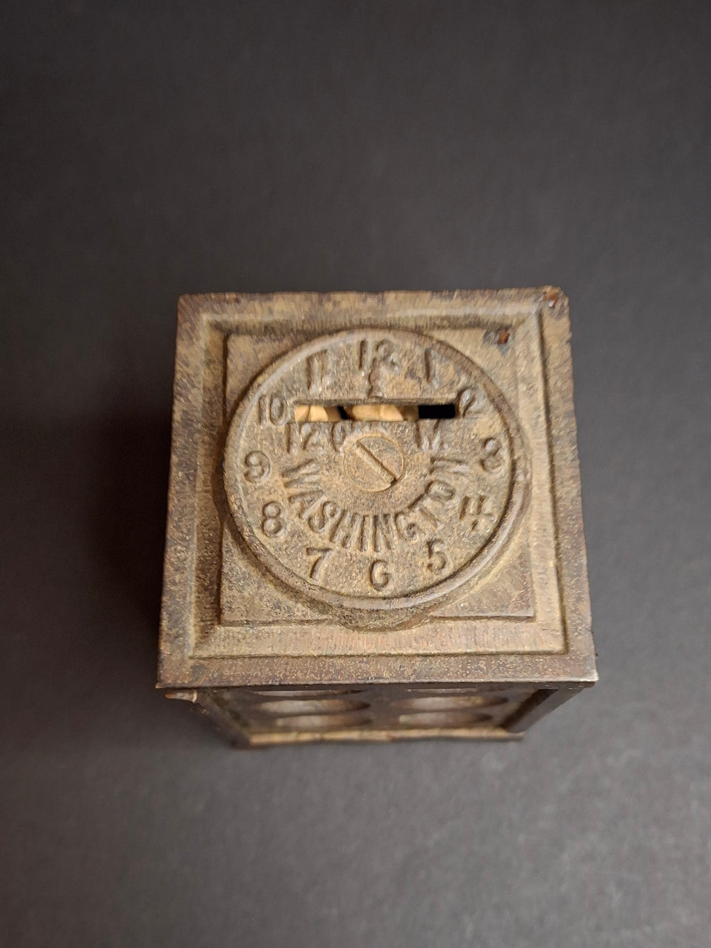 Antique Arcade Cast Iron World Times Clock Still Bank Original Paper Insert C. 1910