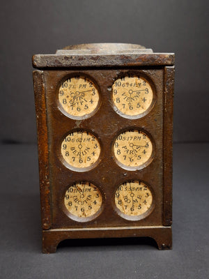 Antique Arcade Cast Iron World Times Clock Still Bank Original Paper Insert C. 1910