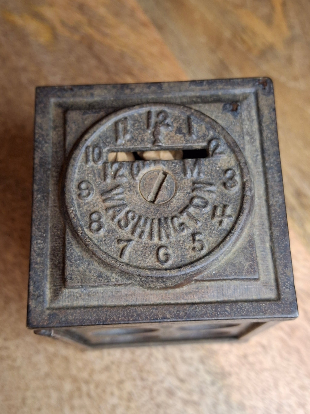 Antique Arcade Cast Iron World Times Clock Still Bank Original Paper Insert C. 1910