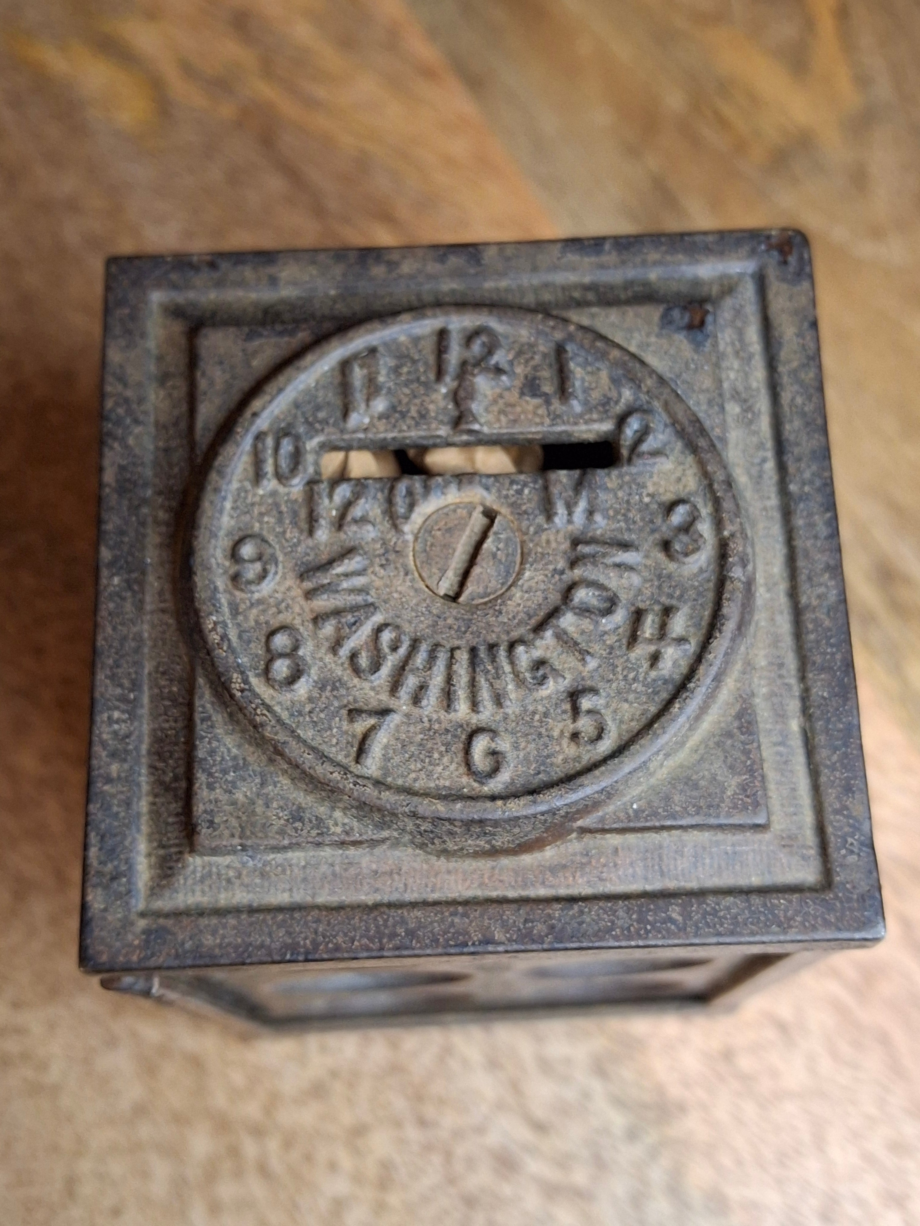 Antique Arcade Cast Iron World Times Clock Still Bank Original Paper Insert C. 1910