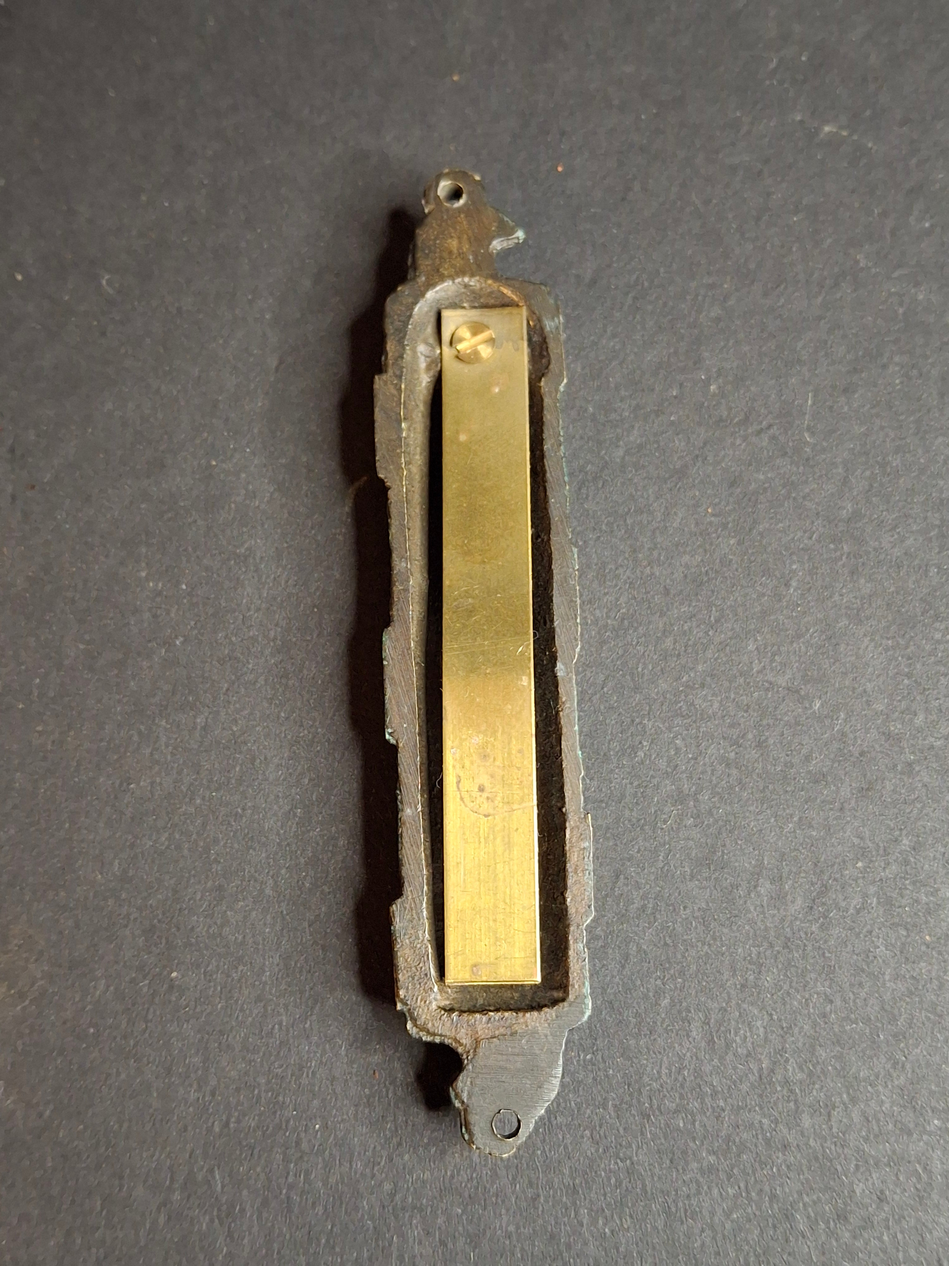 Vintage Brass Mezuzah Case with Patina Finish & Hebrew Shaddai Script 3.25"