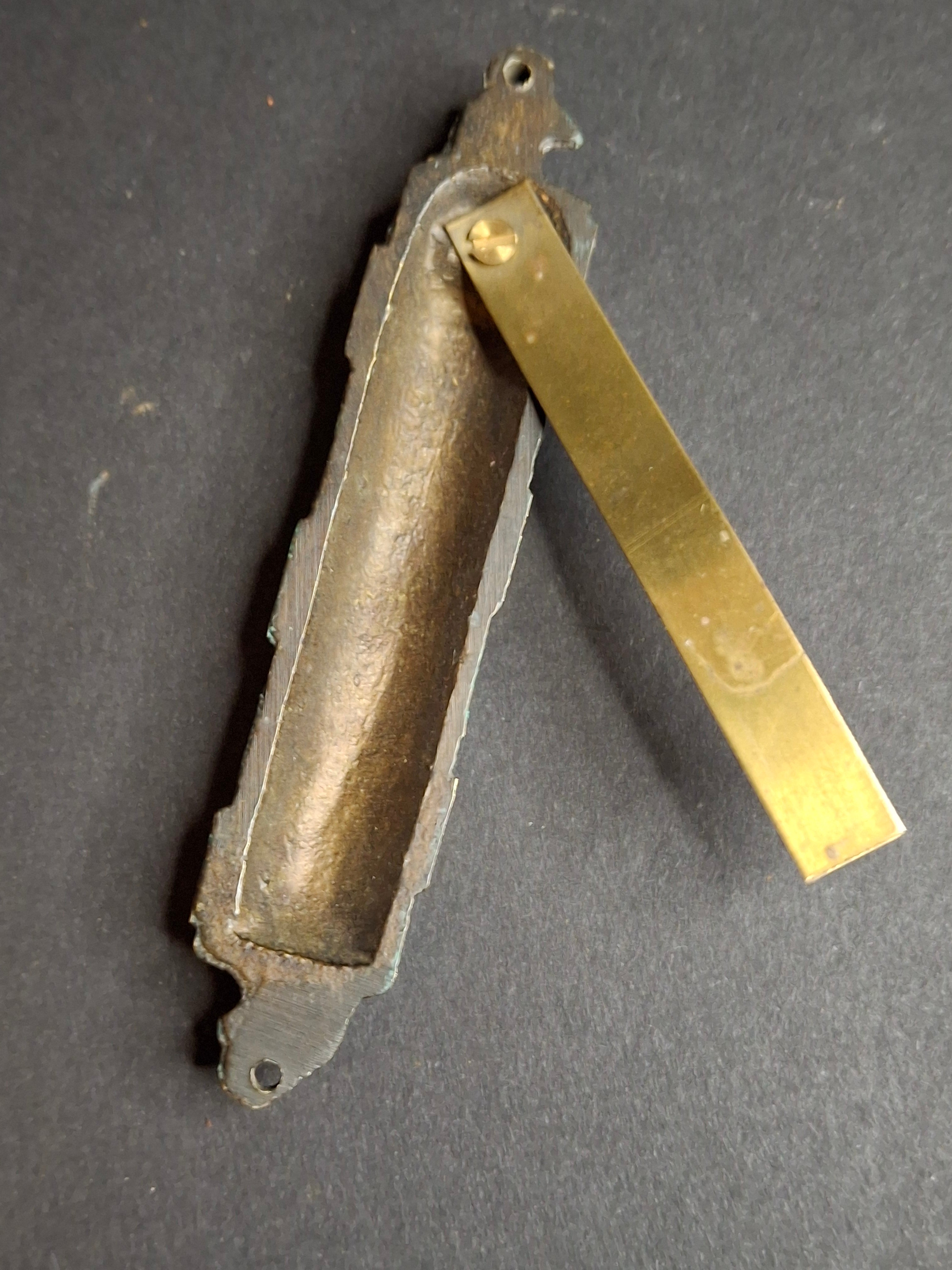 Vintage Brass Mezuzah Case with Patina Finish & Hebrew Shaddai Script 3.25"