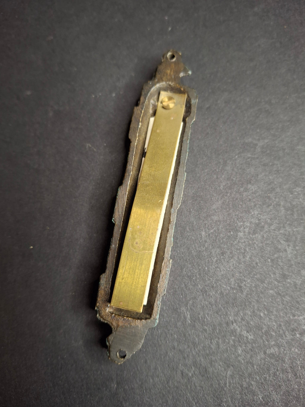 Vintage Brass Mezuzah Case with Patina Finish & Hebrew Shaddai Script 3.25"