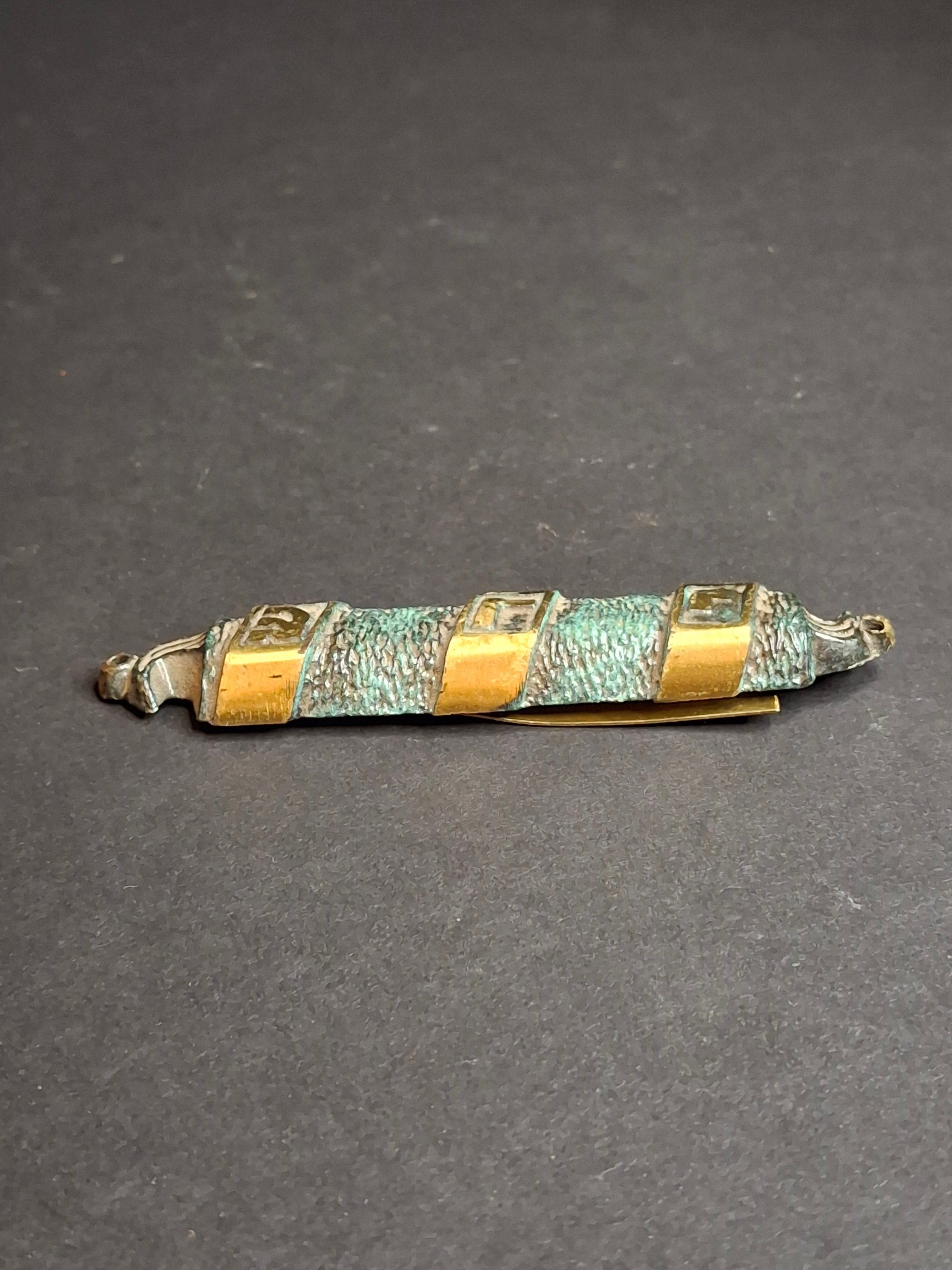 Vintage Brass Mezuzah Case with Patina Finish & Hebrew Shaddai Script 3.25"