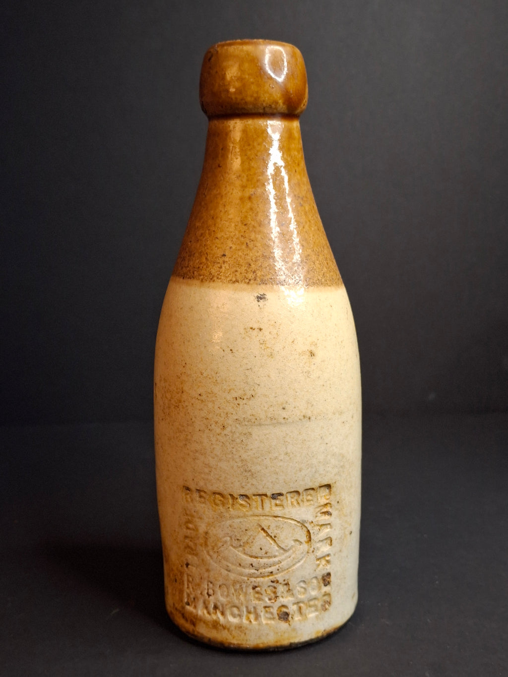 Antique 19th C. English Stoneware Ginger Beer Bottle - R. Bowes & Son Manchester