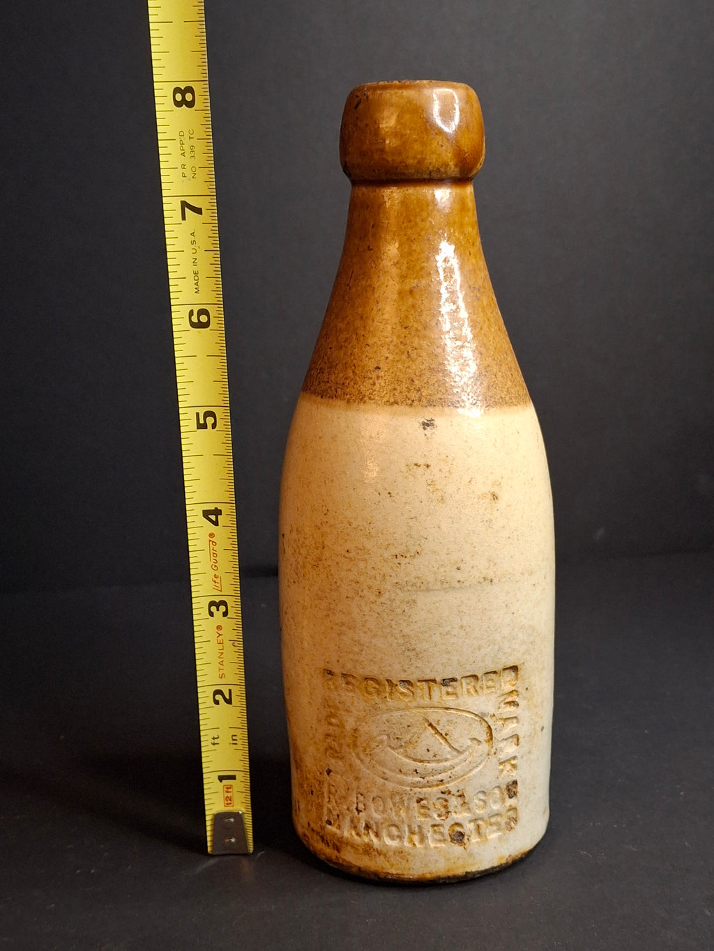 Antique 19th C. English Stoneware Ginger Beer Bottle - R. Bowes & Son Manchester
