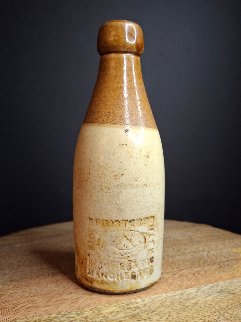 Antique 19th C. English Stoneware Ginger Beer Bottle - R. Bowes & Son Manchester