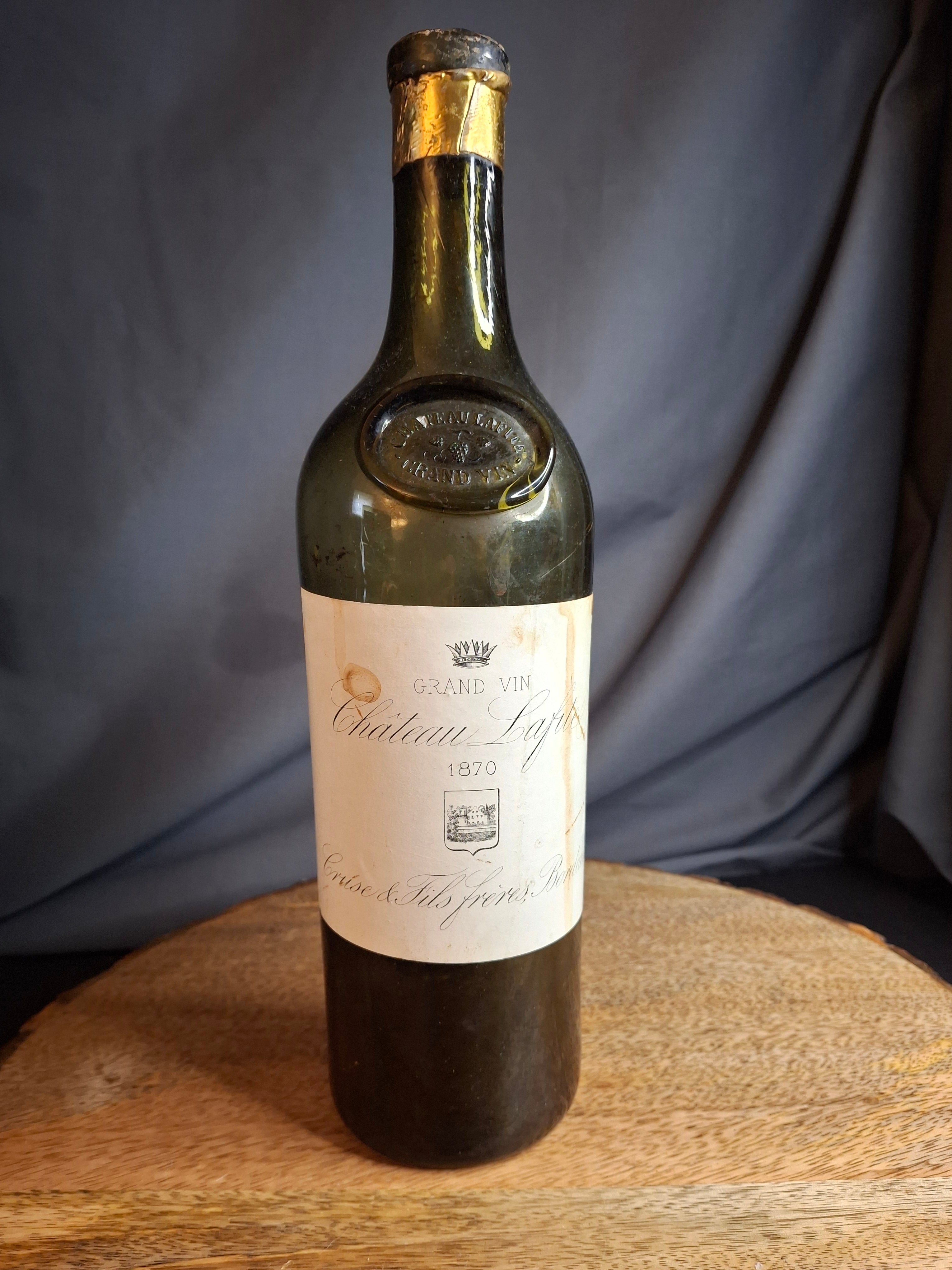 Antique 1870 Chateau Lafite Rothschild Empty Wine Bottle | Cruse & Fils Frères Négociant Label | Pre-Phylloxera Blown Glass With Shoulder Seal
