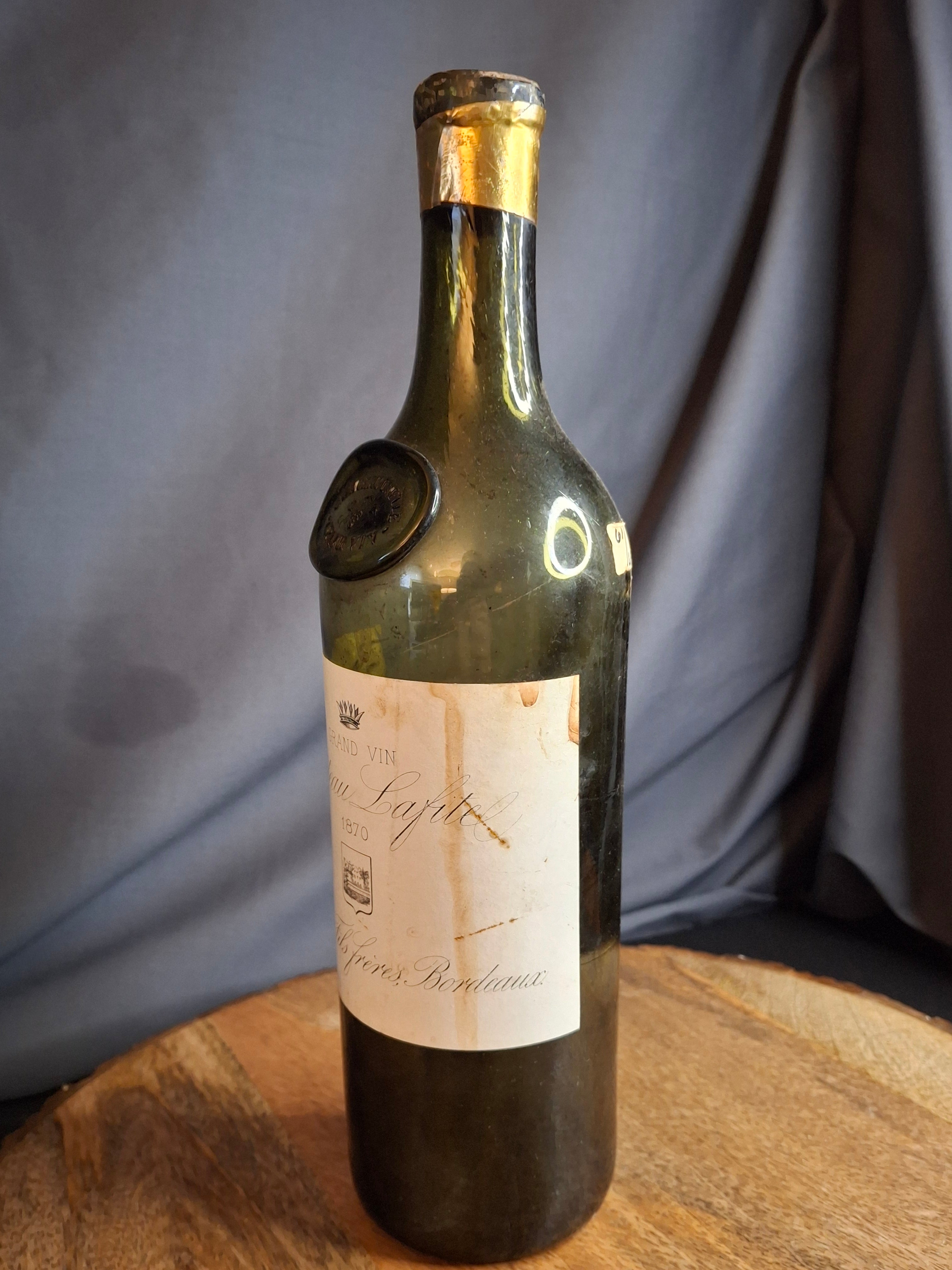 Antique 1870 Chateau Lafite Rothschild Empty Wine Bottle | Cruse & Fils Frères Négociant Label | Pre-Phylloxera Blown Glass With Shoulder Seal