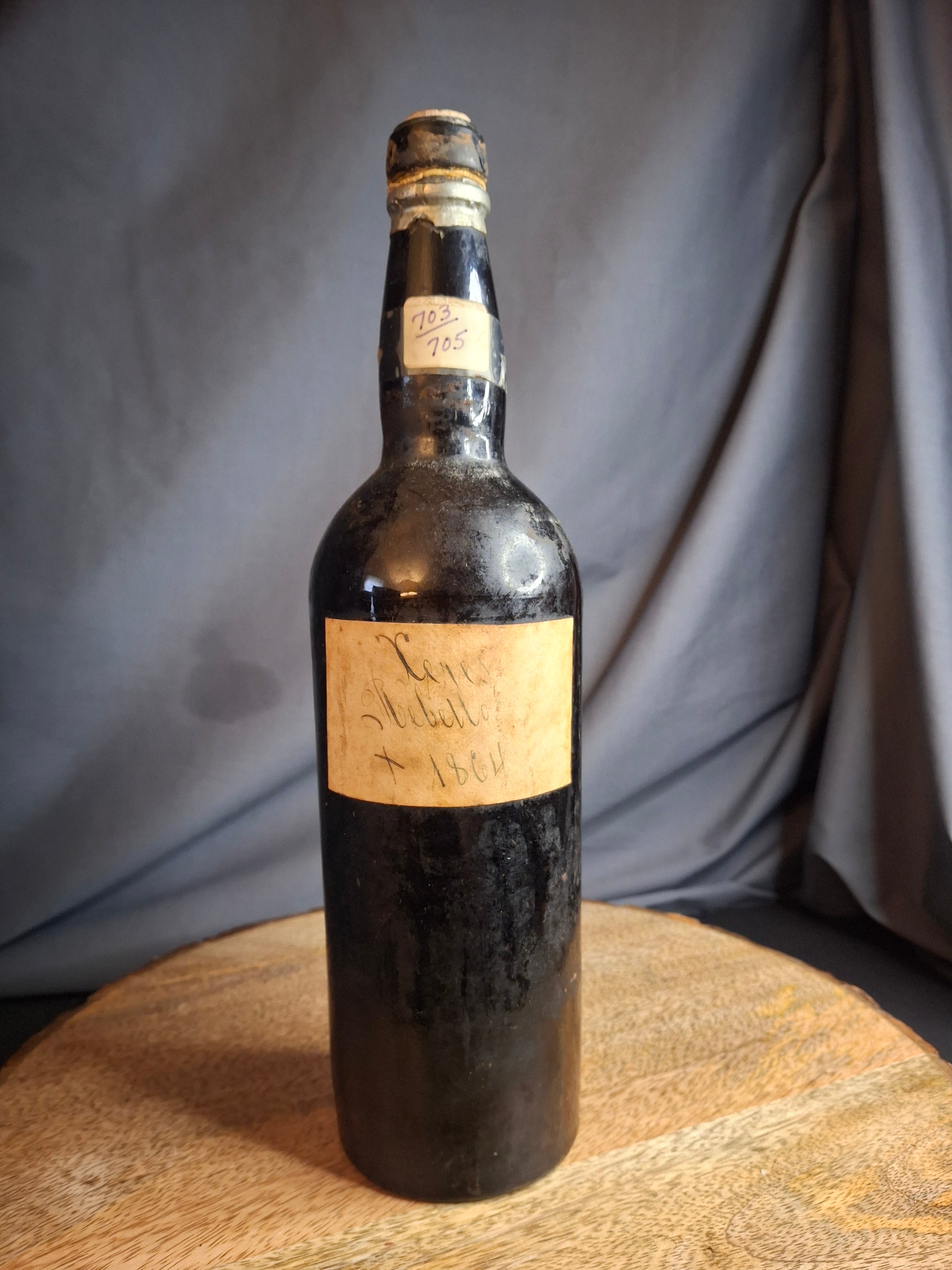Antique 1864 Xeres Sherry Montebello Wine Bottle Original Cork Rare Estate Ephemera