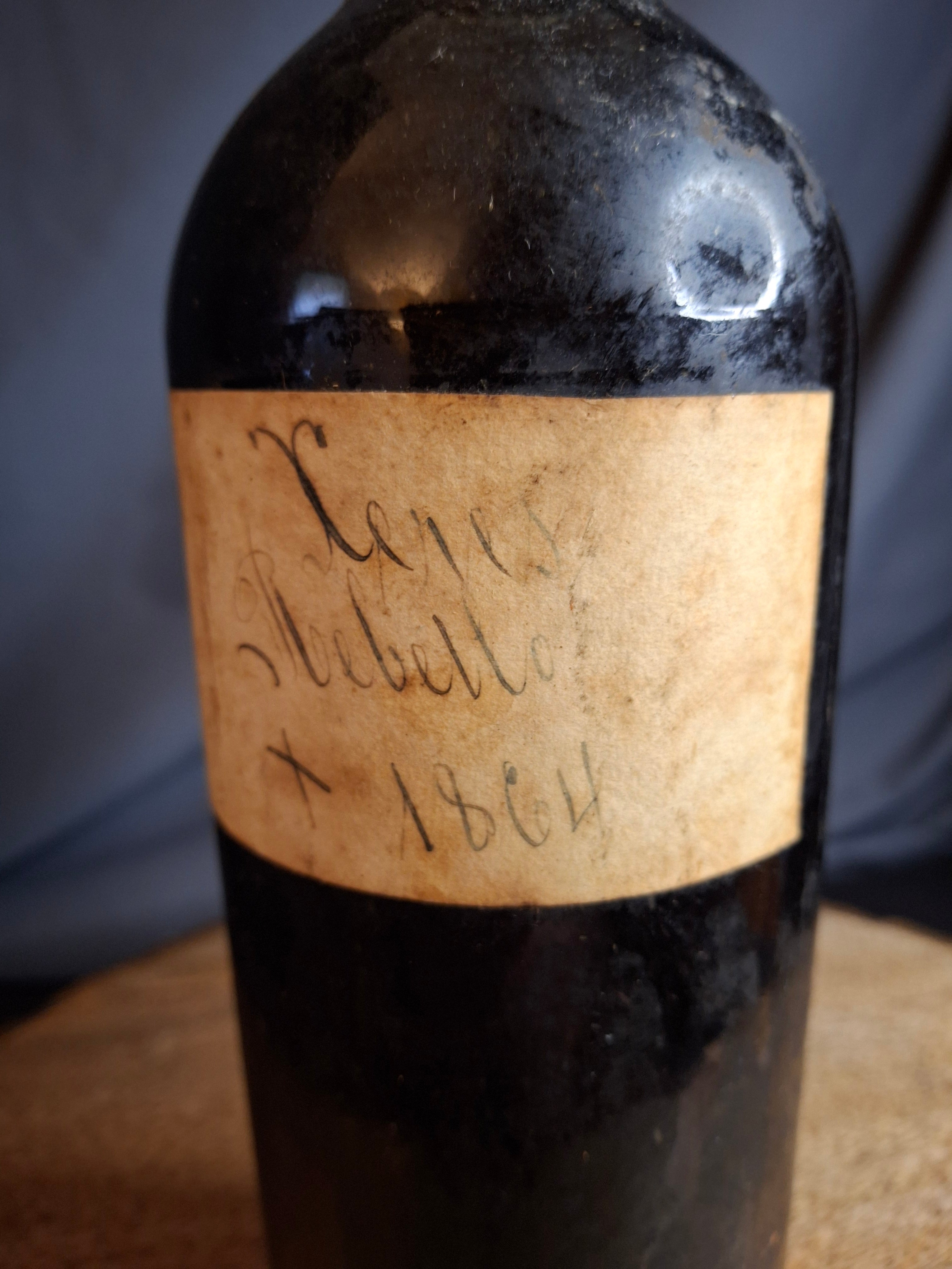 Antique 1864 Xeres Sherry Montebello Wine Bottle Original Cork Rare Estate Ephemera