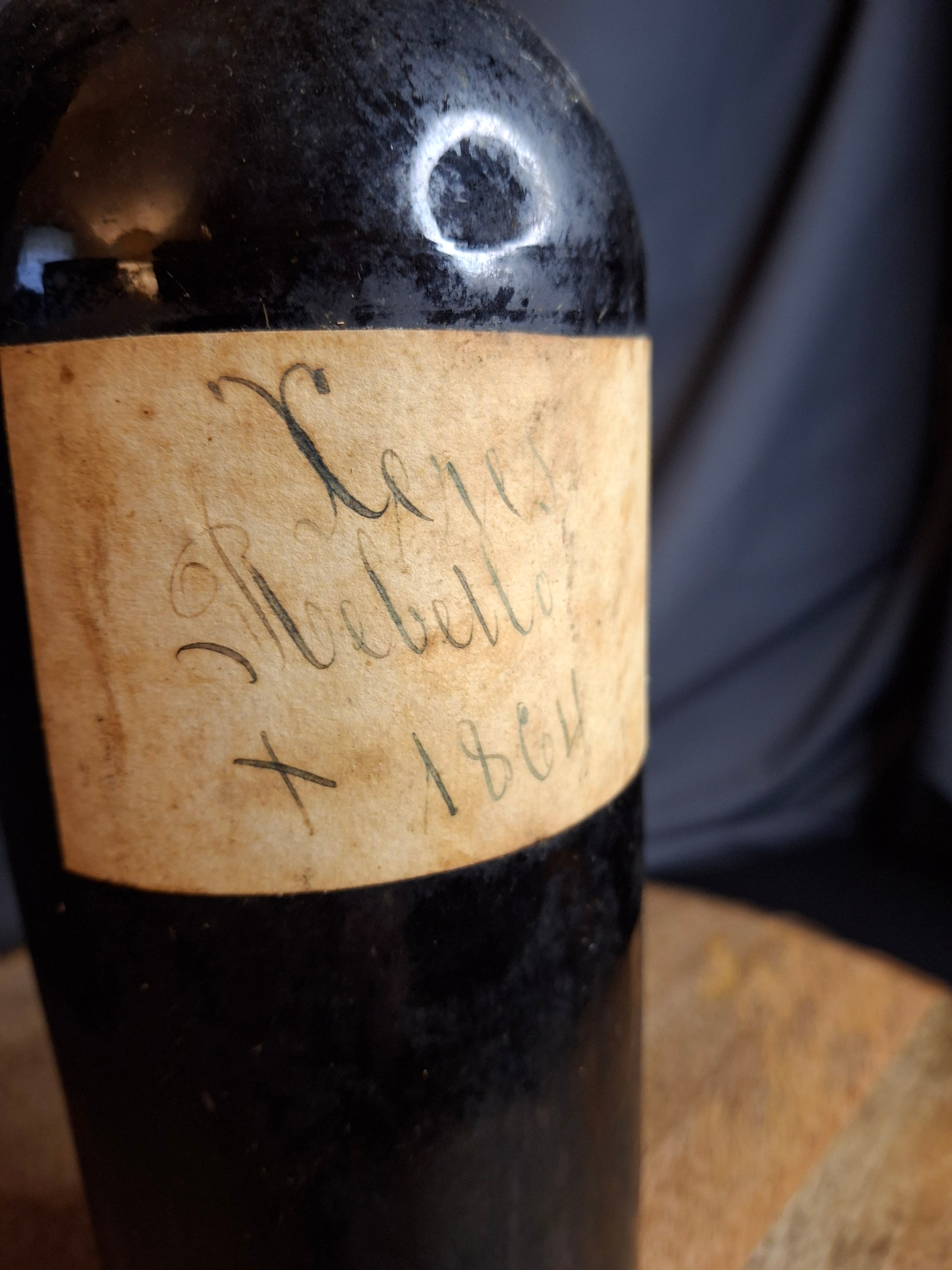 Antique 1864 Xeres Sherry Montebello Wine Bottle Original Cork Rare Estate Ephemera