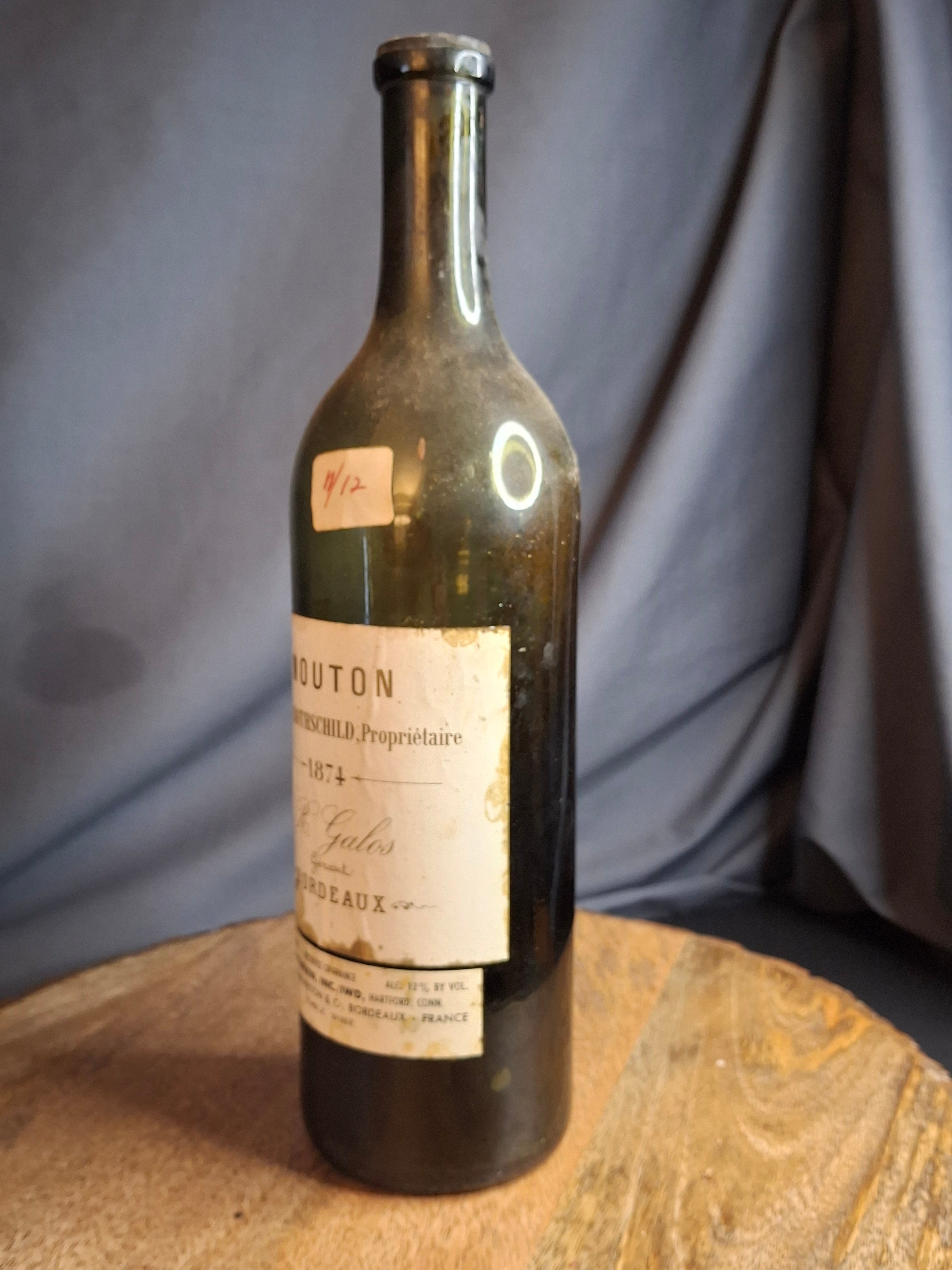RARE 1874 Chateau Mouton Rothschild Empty Wine Bottle & Original Cork R. Galos