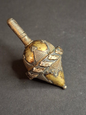 Antique Silver Spinning Top Dreidel, Gilt and Filigree, Central Asian Judaica