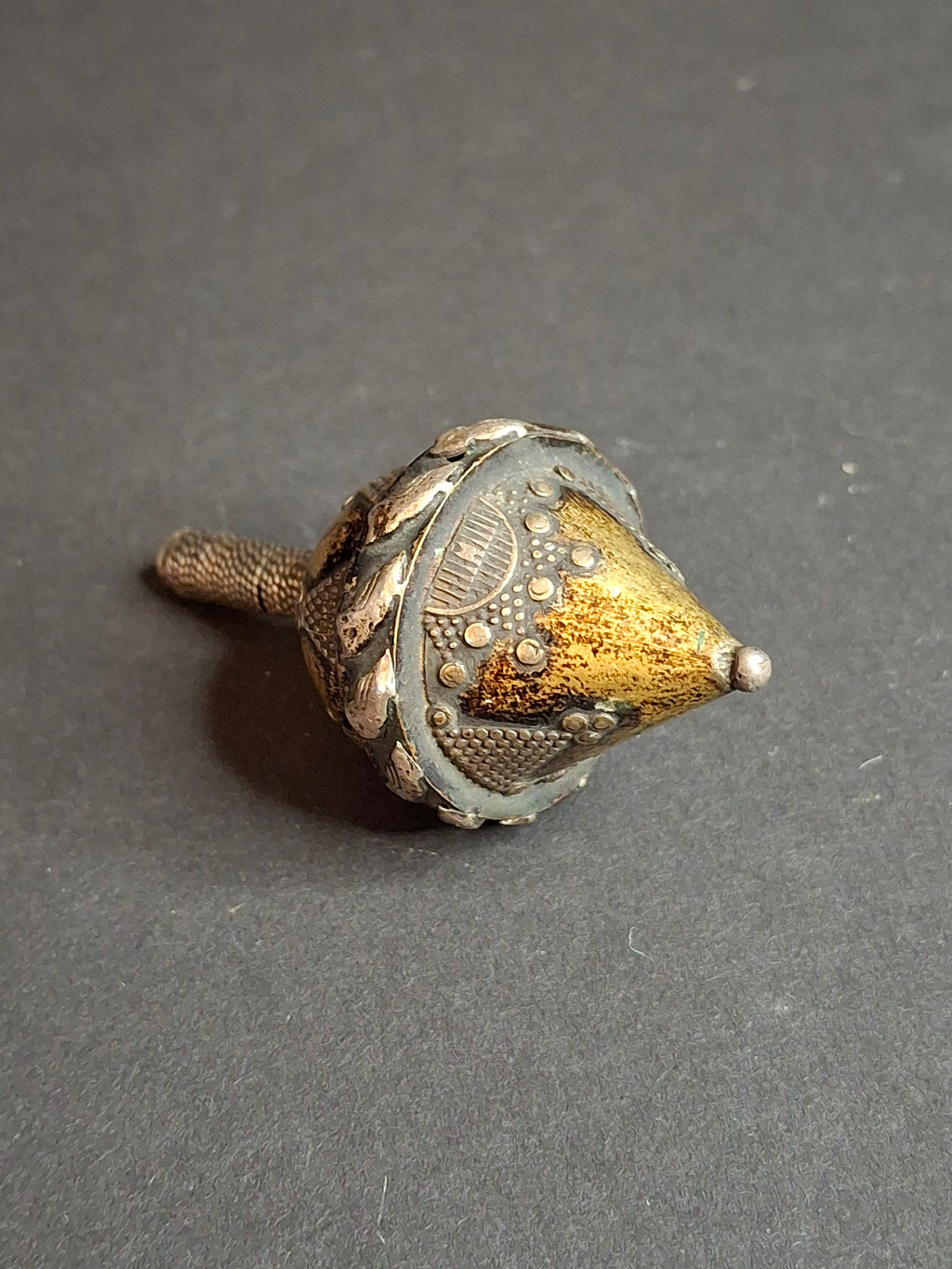 Antique Silver Spinning Top Dreidel, Gilt and Filigree, Central Asian Judaica