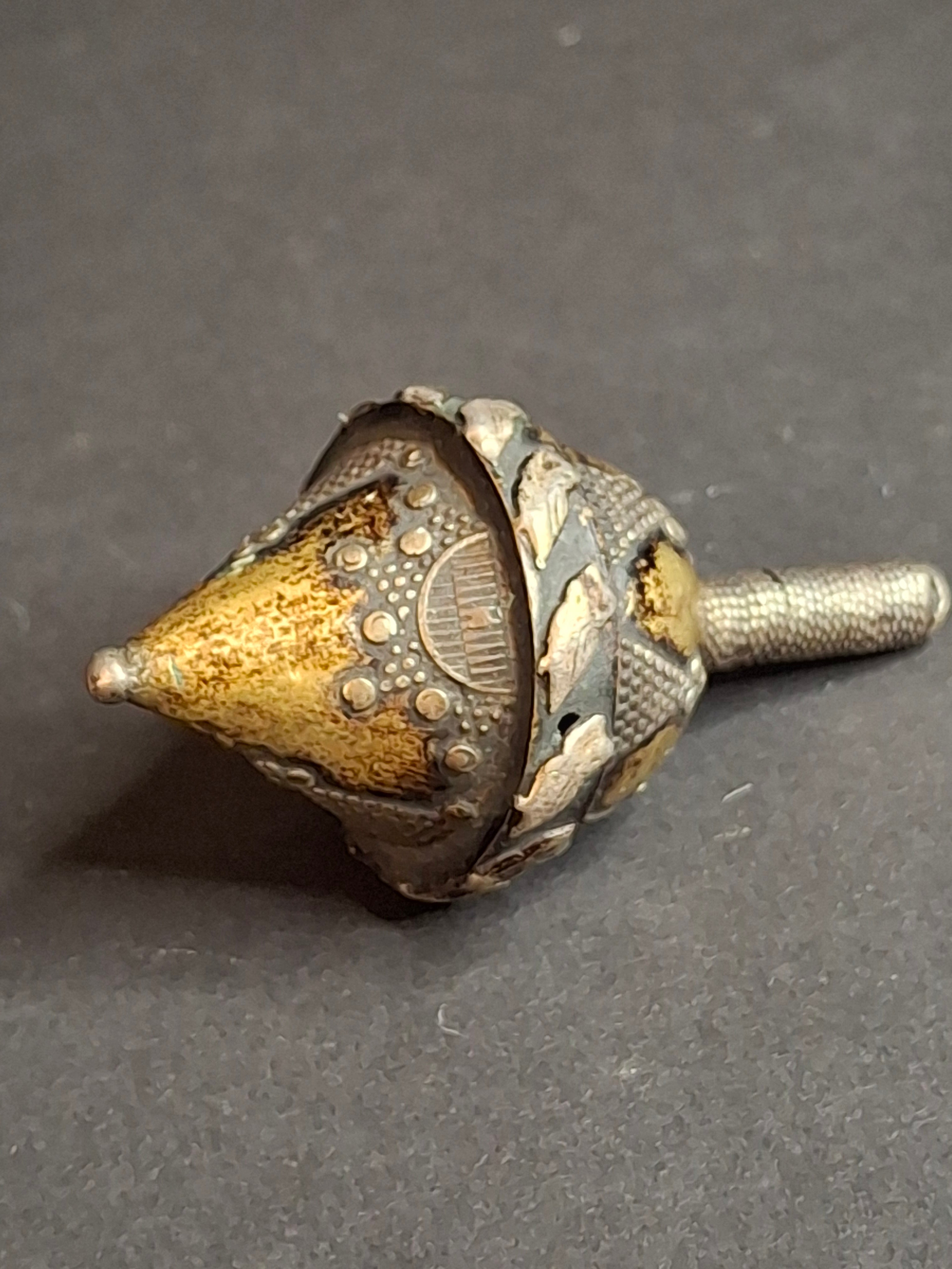 Antique Silver Spinning Top Dreidel, Gilt and Filigree, Central Asian Judaica