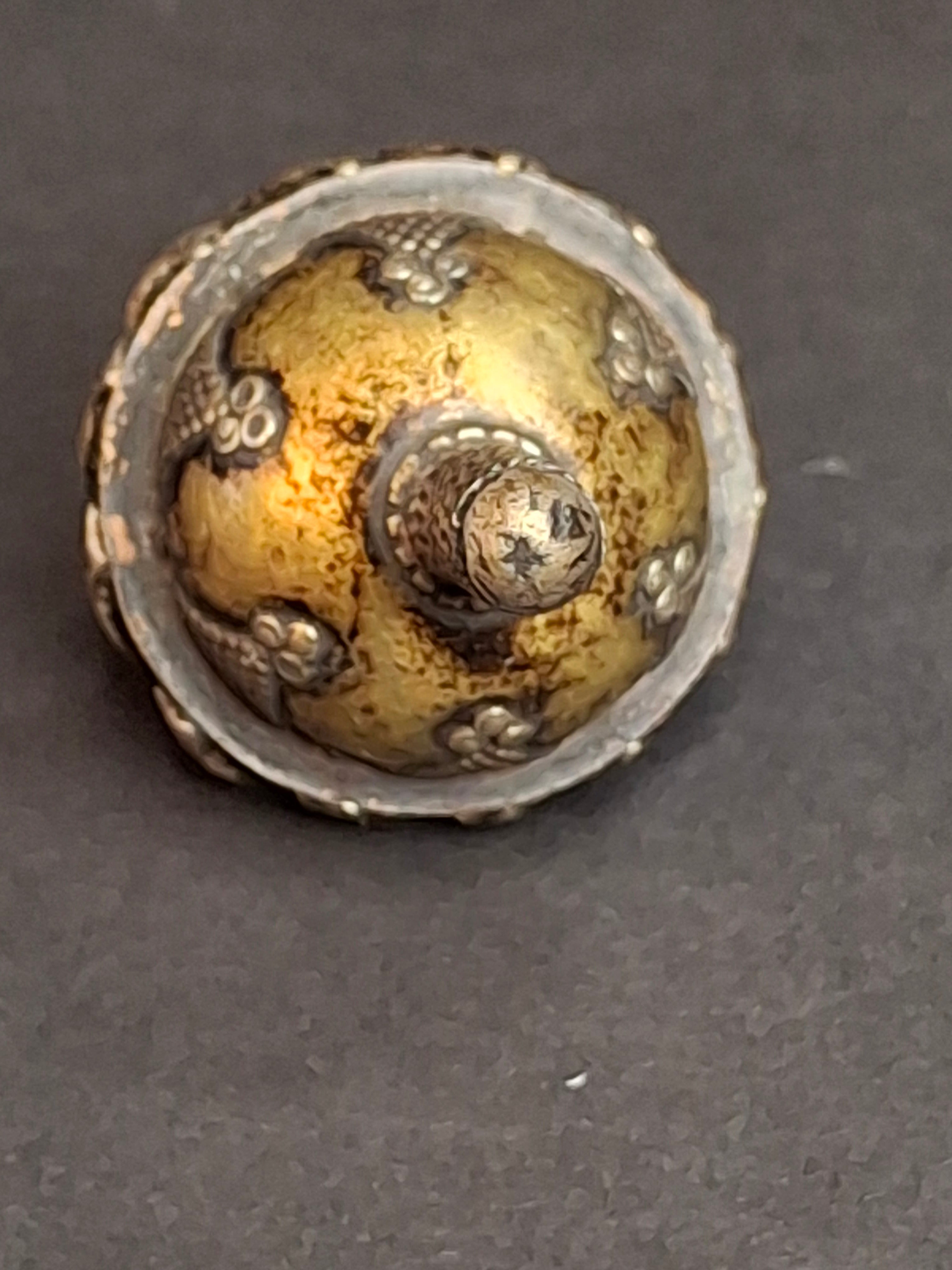 Antique Silver Spinning Top Dreidel, Gilt and Filigree, Central Asian Judaica
