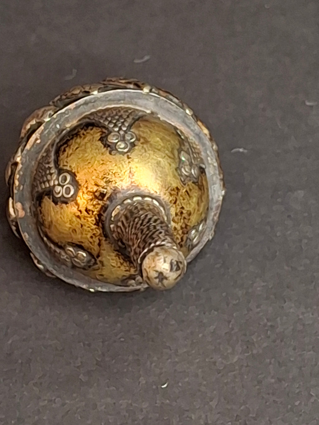 Antique Silver Spinning Top Dreidel, Gilt and Filigree, Central Asian Judaica