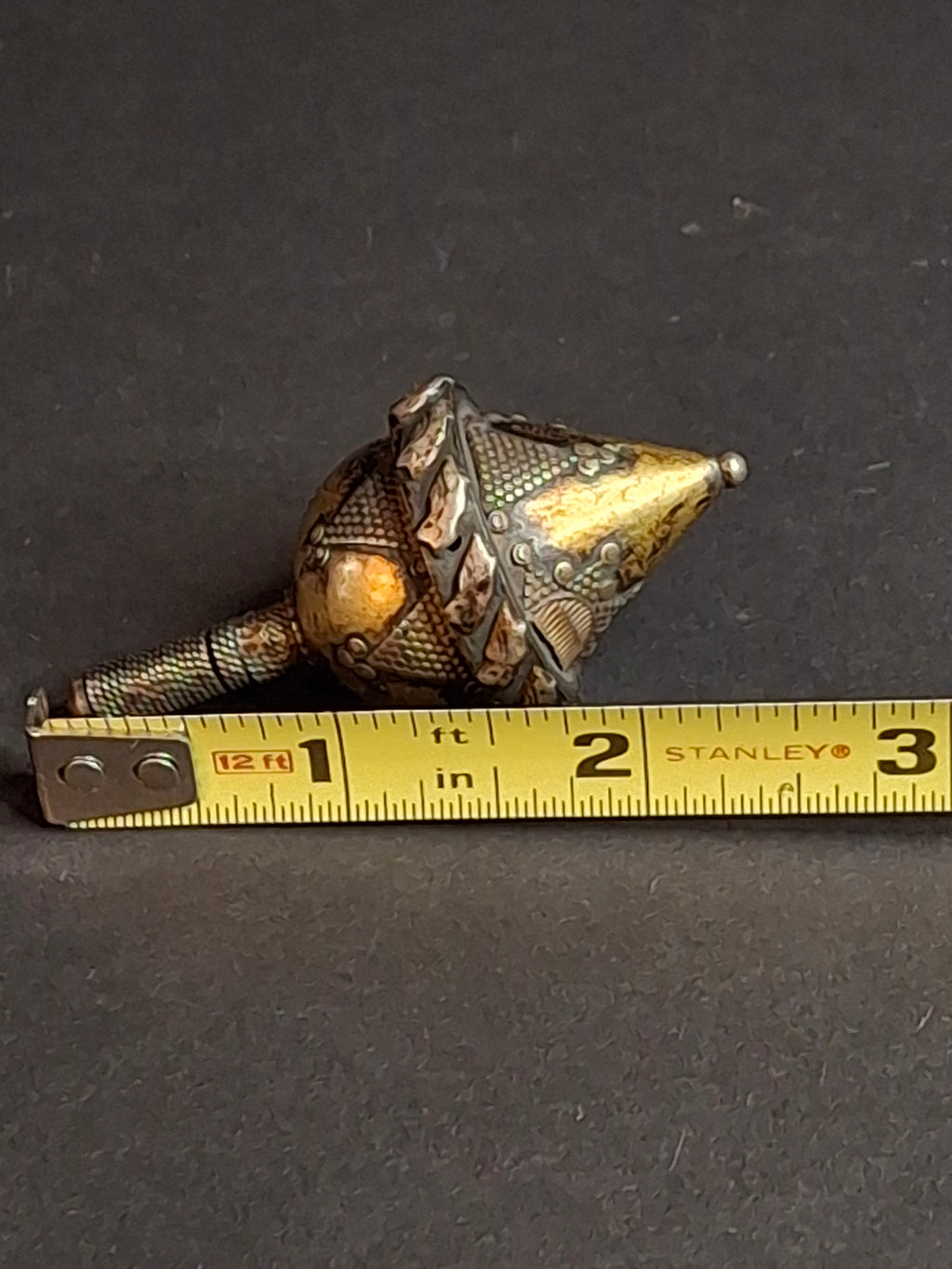 Antique Silver Spinning Top Dreidel, Gilt and Filigree, Central Asian Judaica