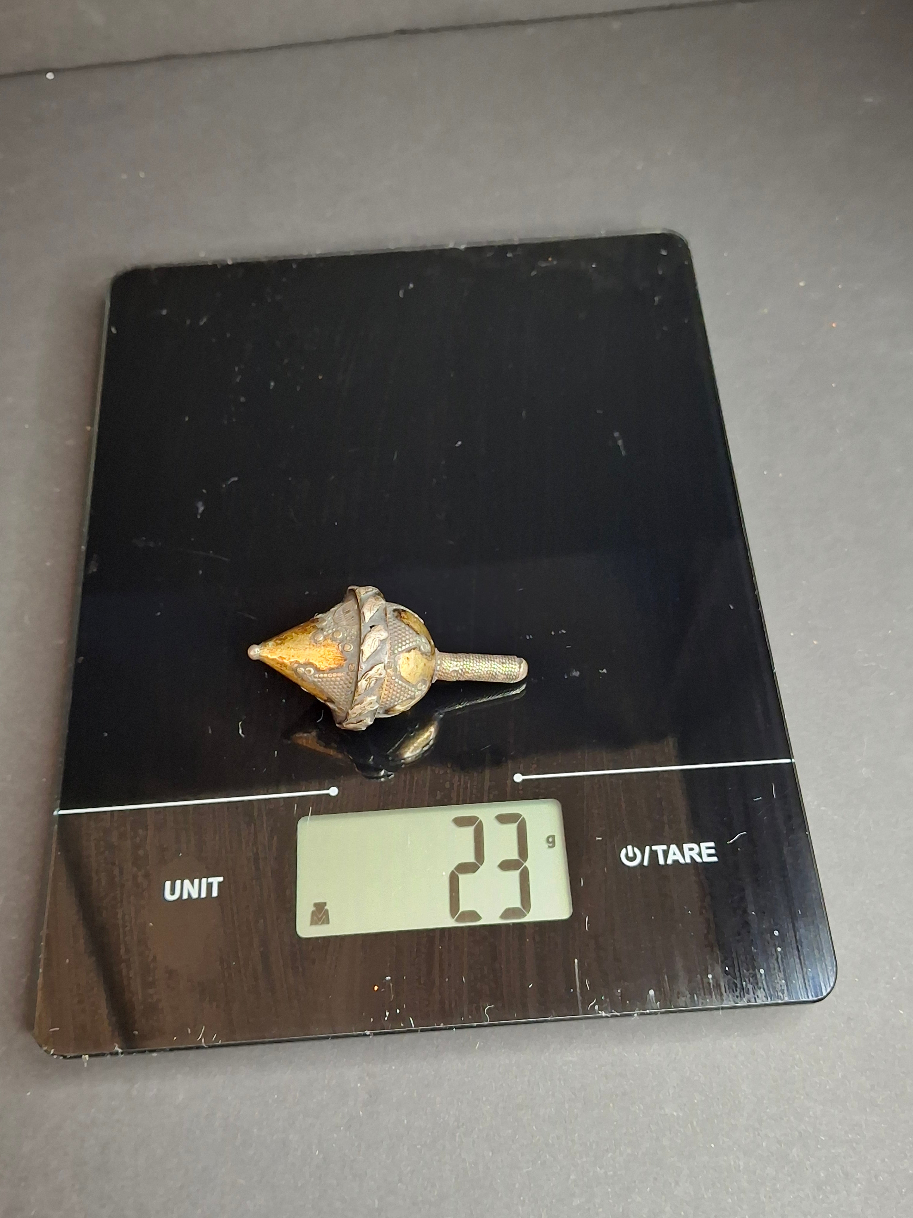 Antique Silver Spinning Top Dreidel, Gilt and Filigree, Central Asian Judaica