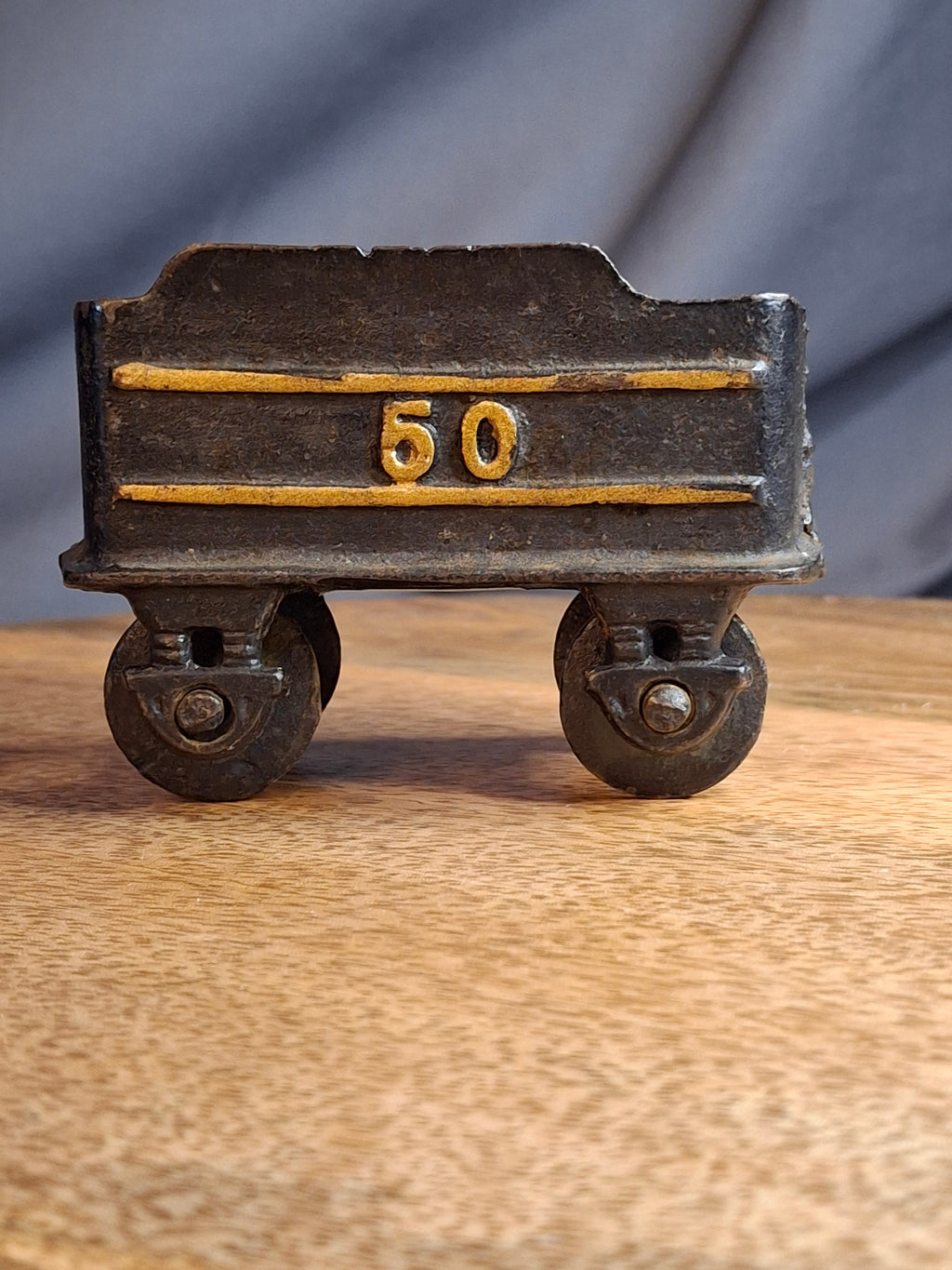 Vintage Japanese Cast Iron Train Coal Car Tender No. 50 Floor Toy, Working Wheels