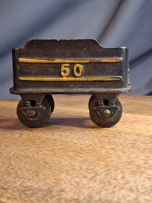 Vintage Japanese Cast Iron Train Coal Car Tender No. 50 Floor Toy, Working Wheels