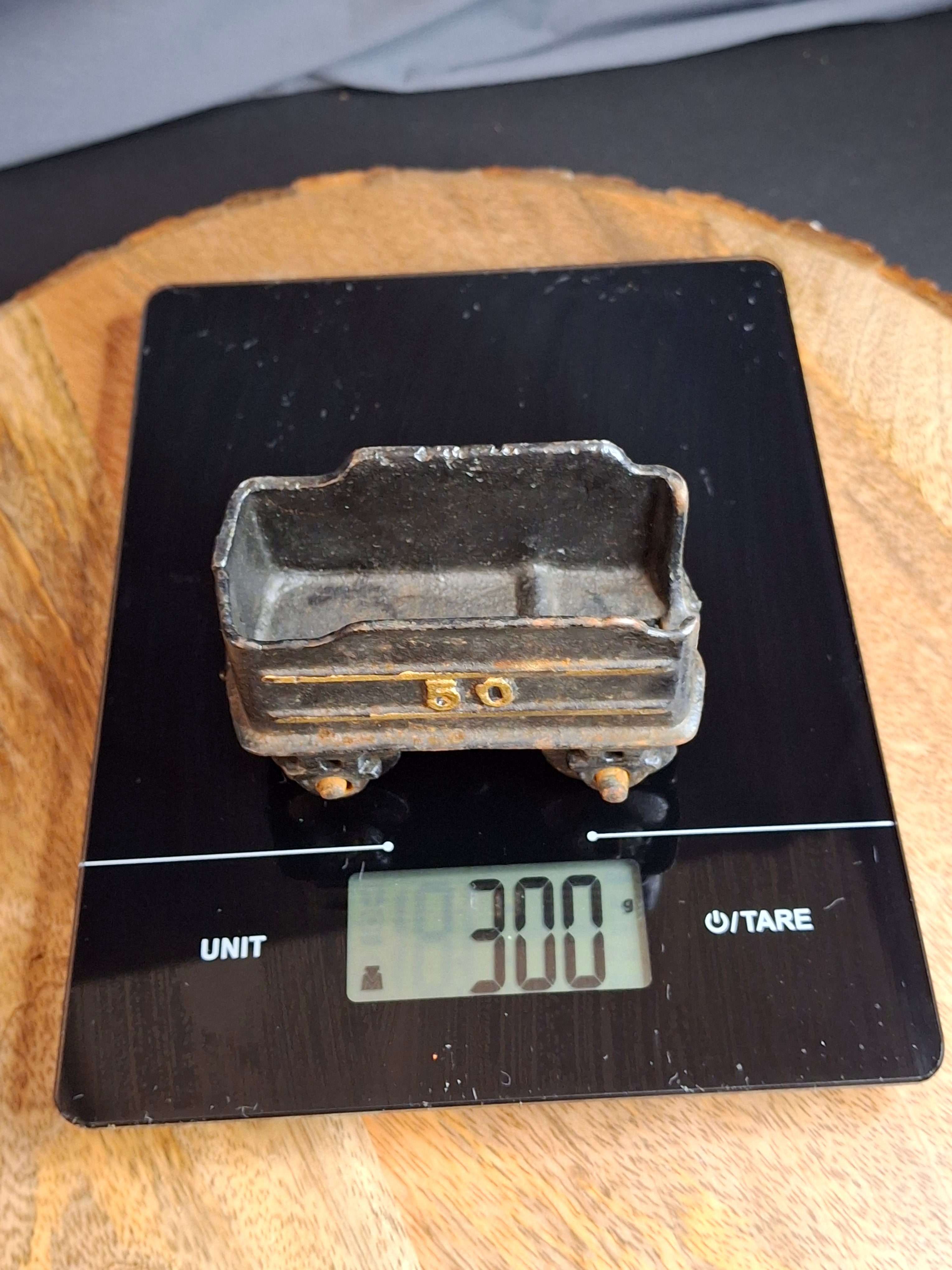 Vintage Japanese Cast Iron Train Coal Car Tender No. 50 Floor Toy, Working Wheels