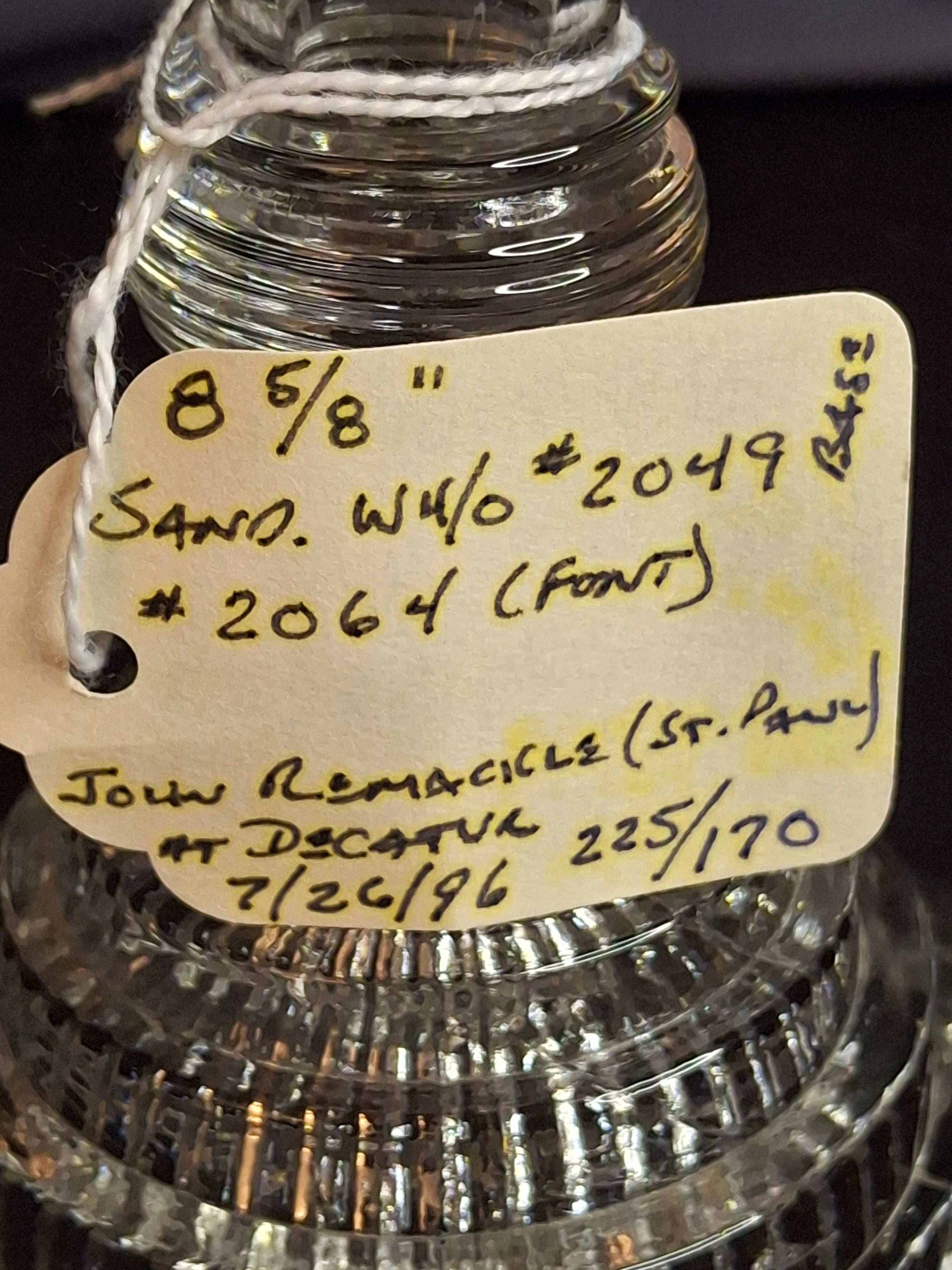 Rare Antique Boston & Sandwich Engraved Glass Whale Oil Lamp "PATENT" Cork Burner c.1835