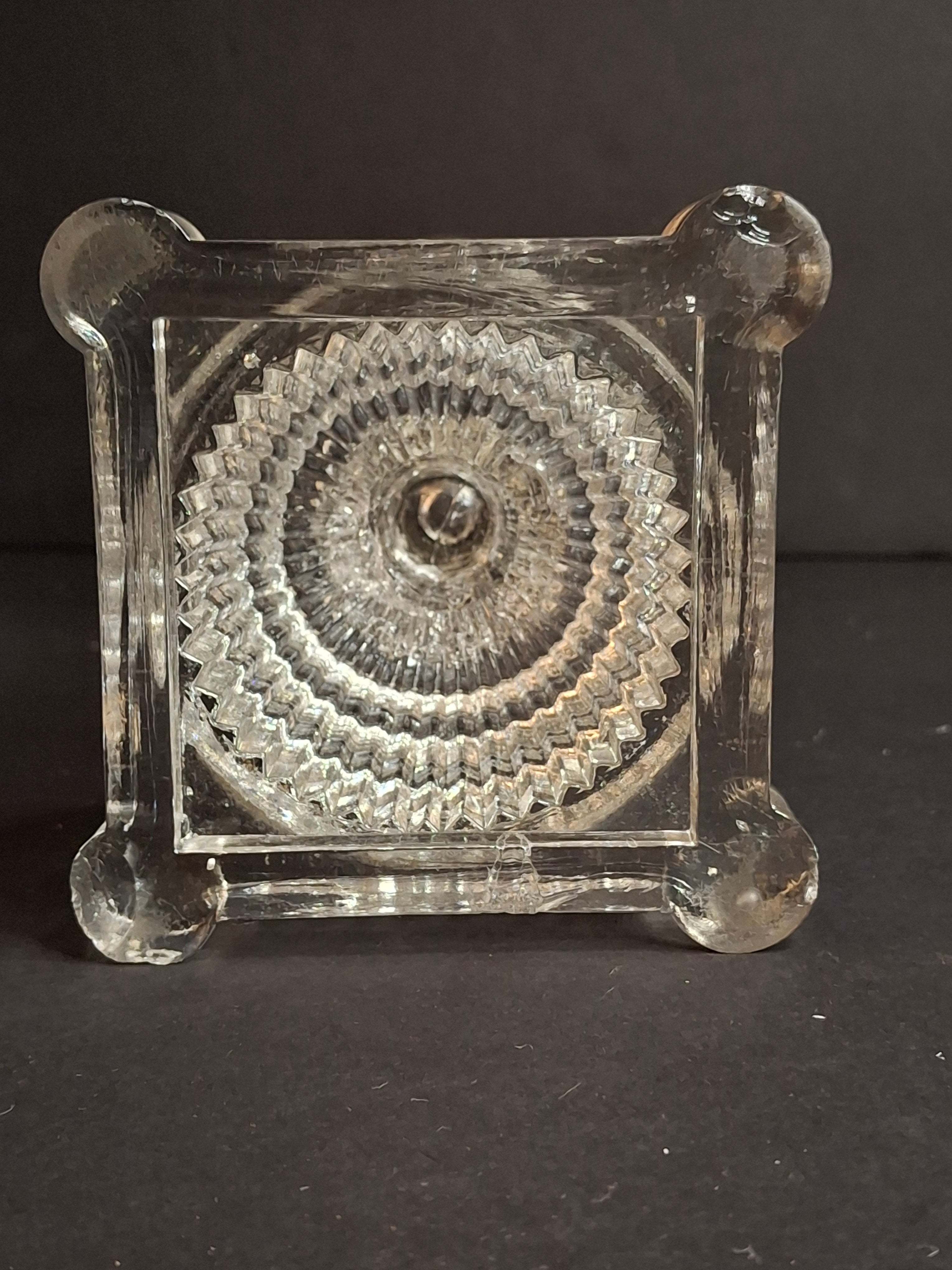 Rare Antique Boston & Sandwich Engraved Glass Whale Oil Lamp "PATENT" Cork Burner c.1835