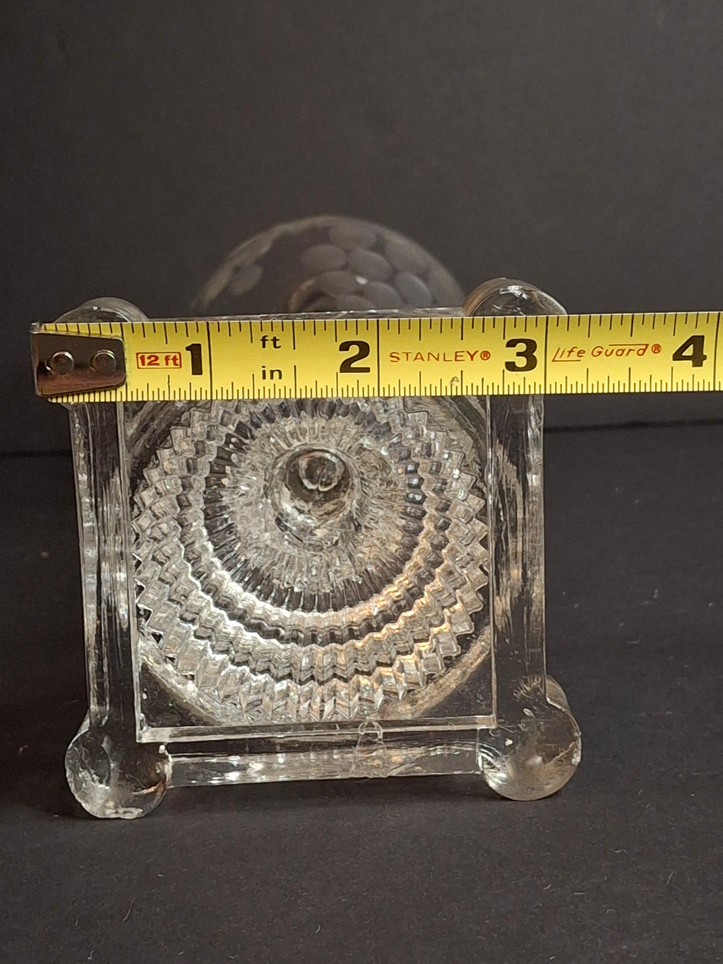 Rare Antique Boston & Sandwich Engraved Glass Whale Oil Lamp "PATENT" Cork Burner c.1835