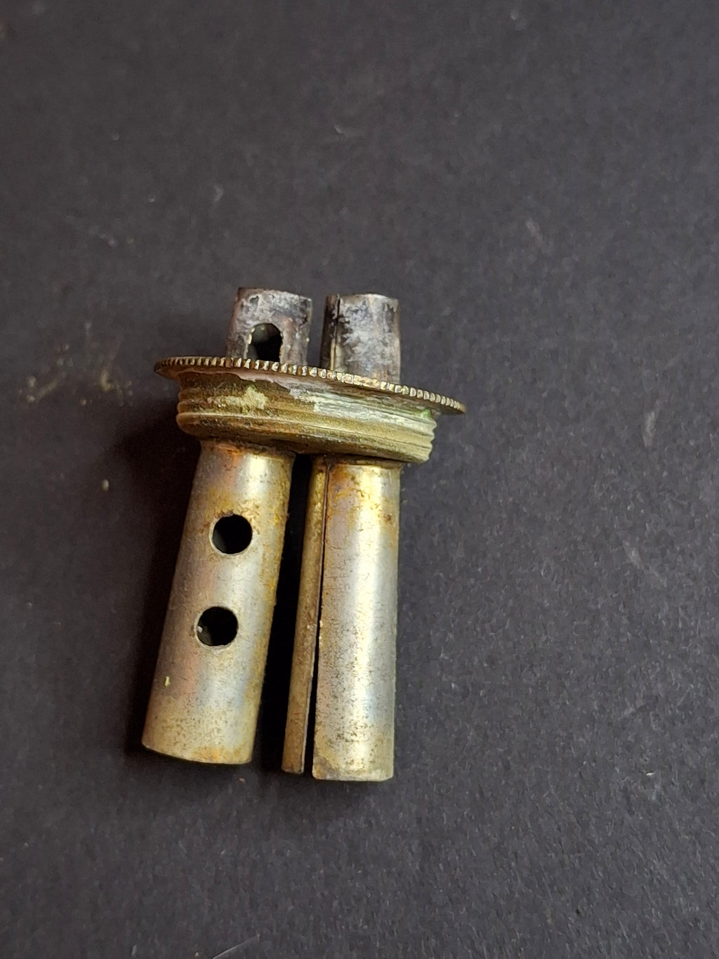 Antique 19th Century Brass Whale Oil Lamp Double Tube Baluster Beehive Stem Colonial 8"