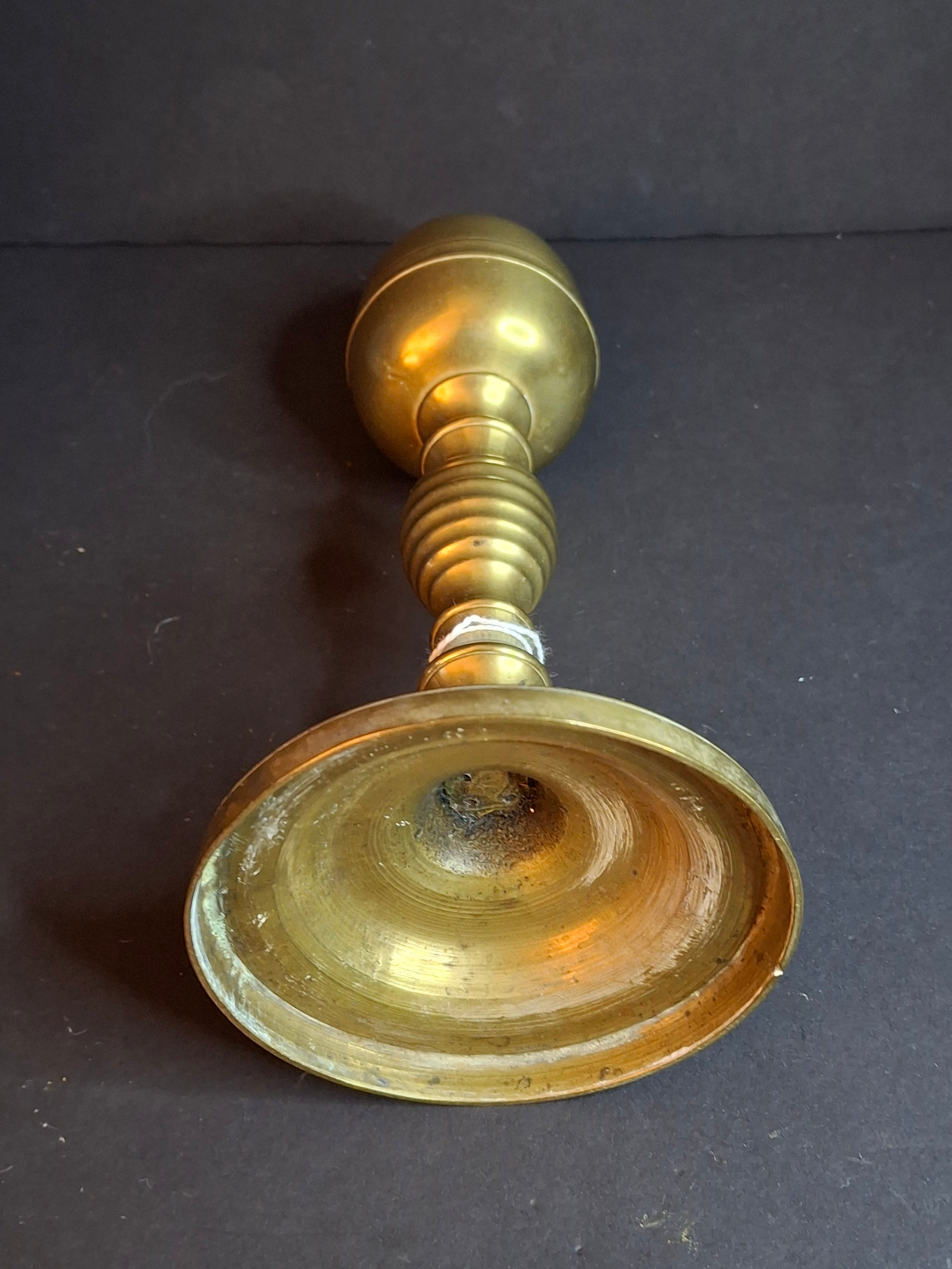 Antique 19th Century Brass Whale Oil Lamp Double Tube Baluster Beehive Stem Colonial 8"