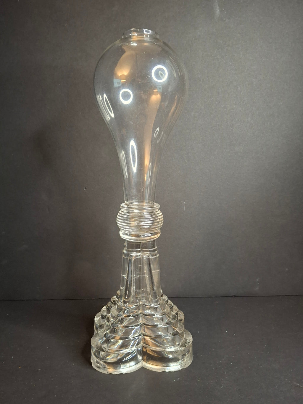 Antique Sandwich Glass Whale Oil Lamp Flint Glass Cloverleaf Base Blown Font c. 1840