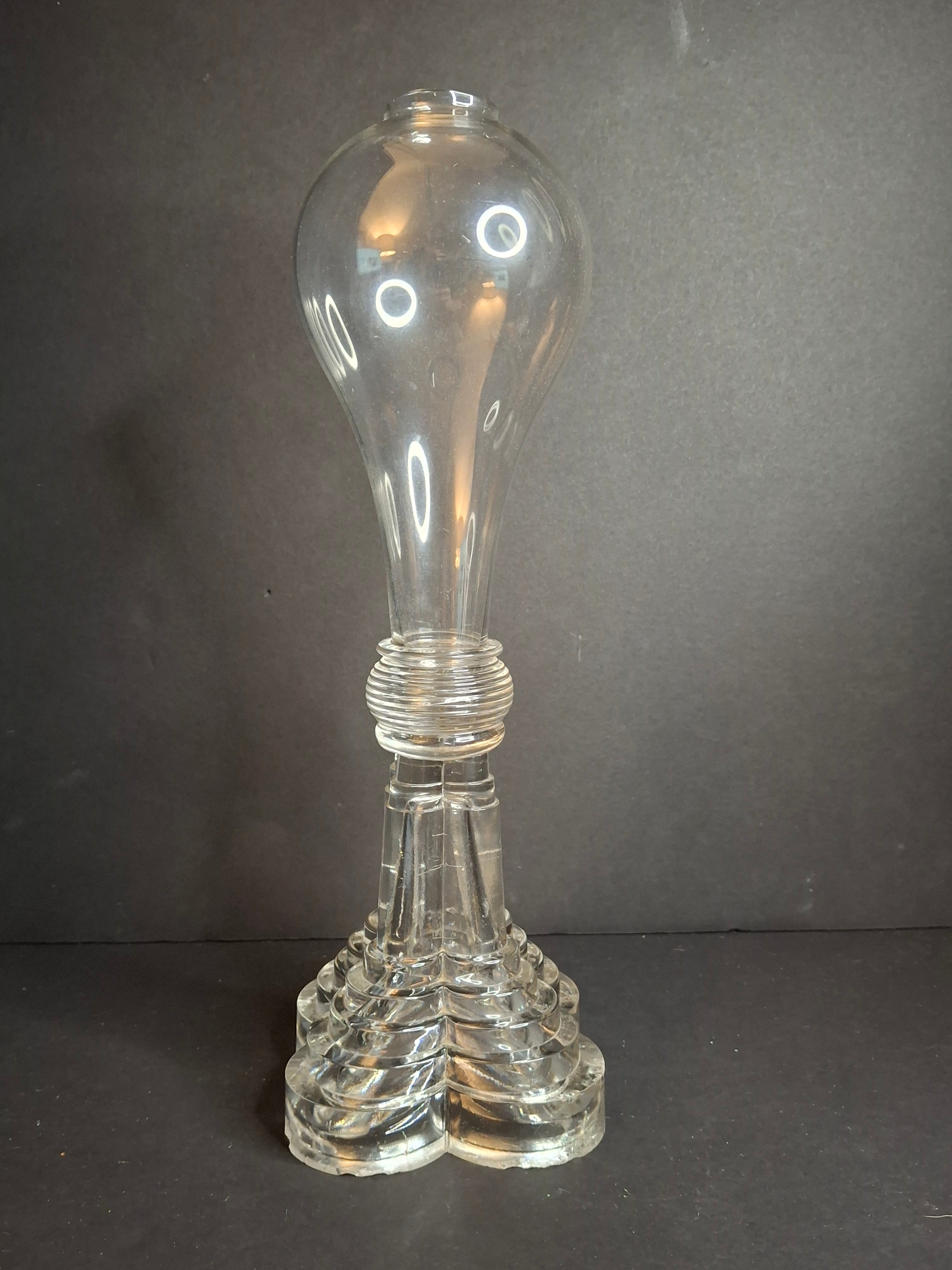 Antique Sandwich Glass Whale Oil Lamp Flint Glass Cloverleaf Base Blown Font c. 1840