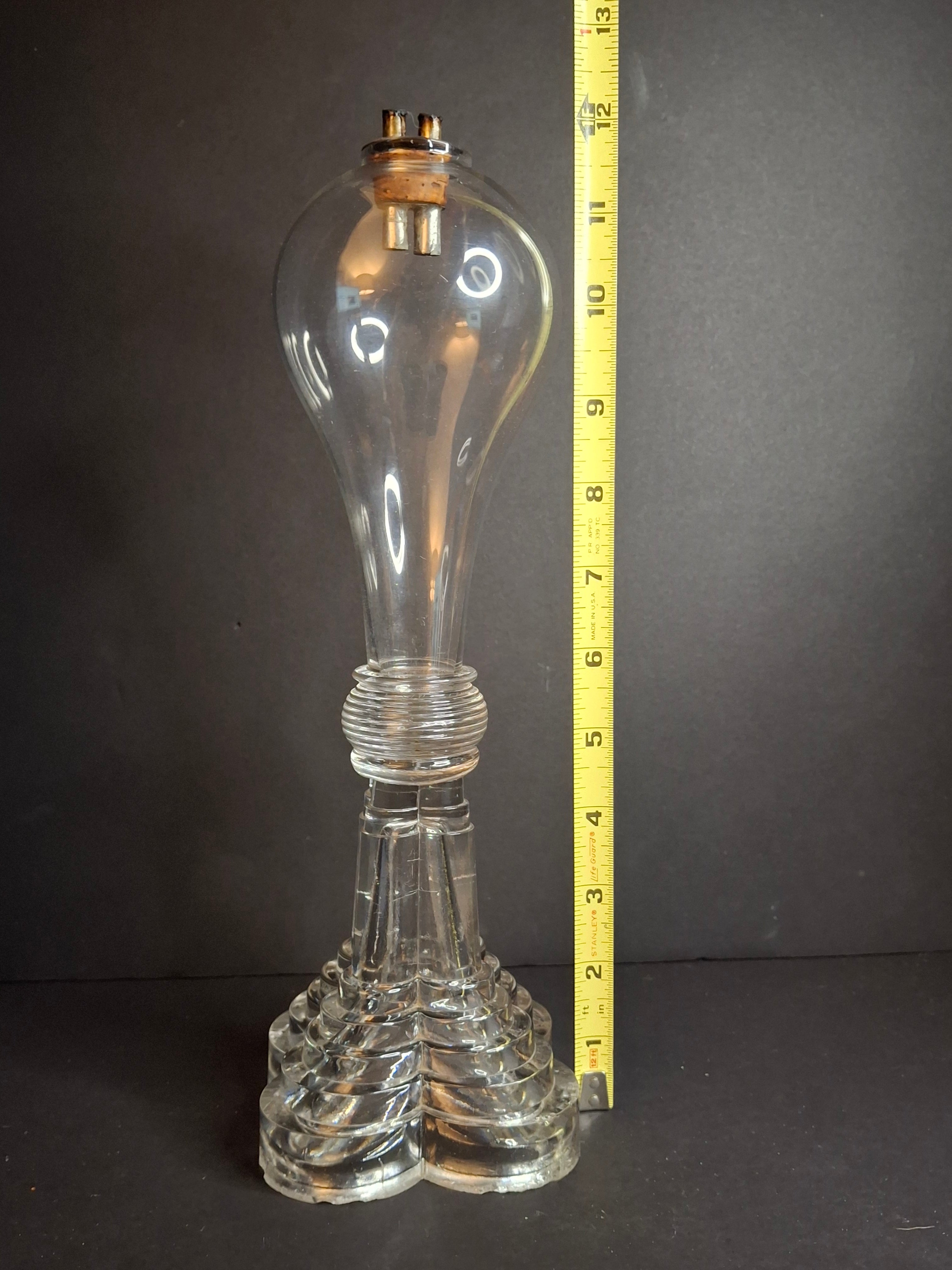 Antique Sandwich Glass Whale Oil Lamp Flint Glass Cloverleaf Base Blown Font c. 1840