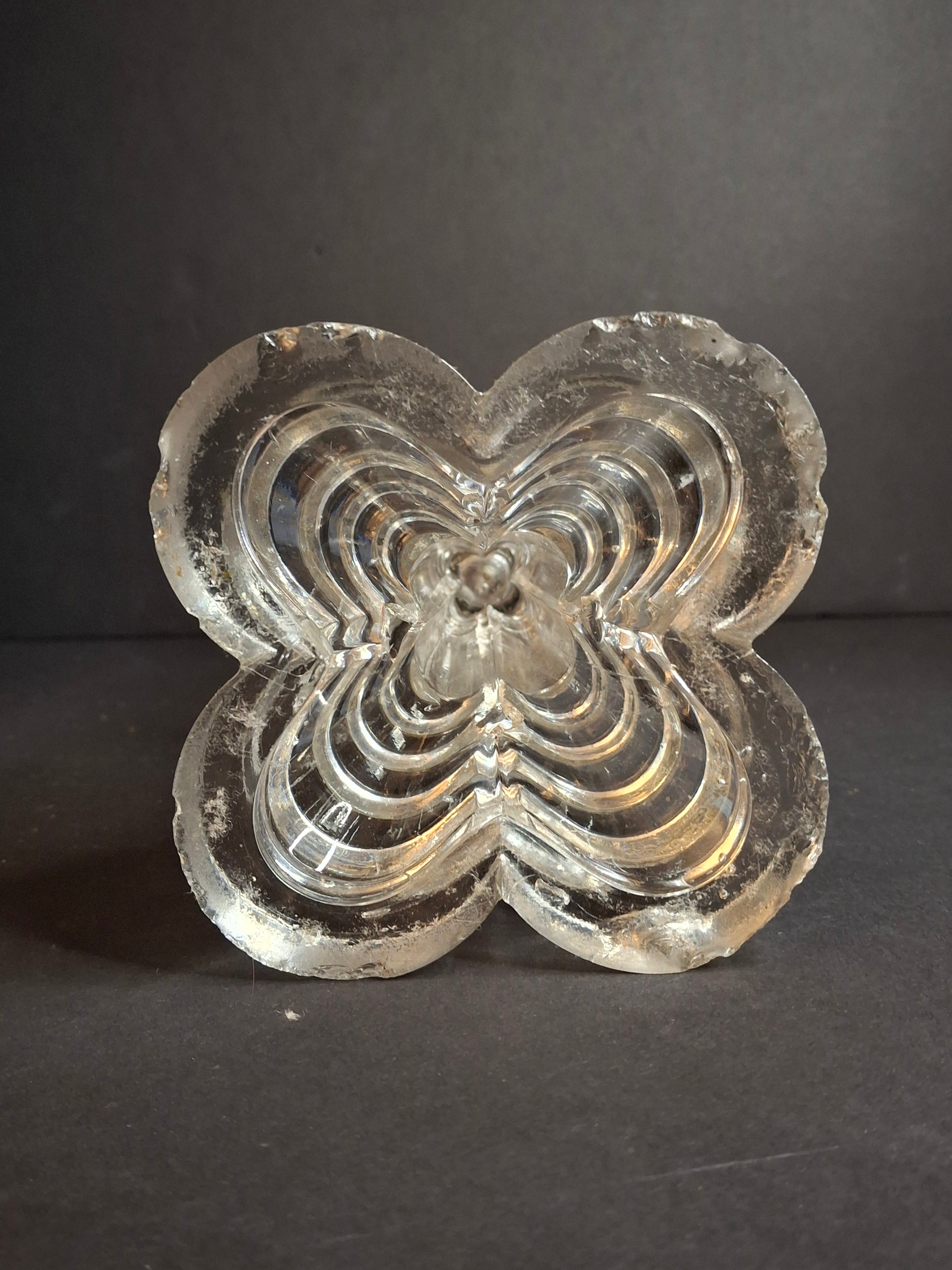 Antique Sandwich Glass Whale Oil Lamp Flint Glass Cloverleaf Base Blown Font c. 1840