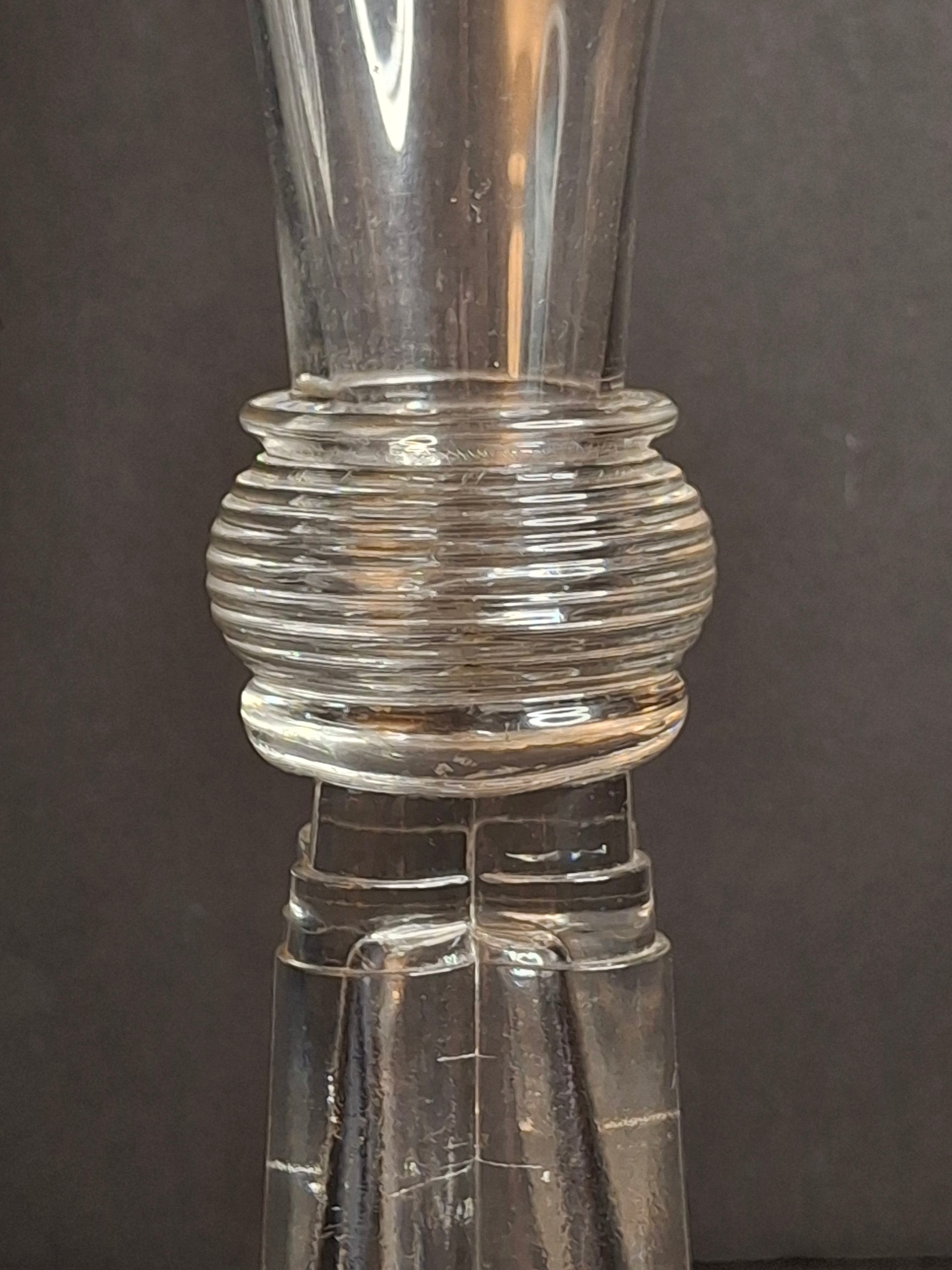 Antique Sandwich Glass Whale Oil Lamp Flint Glass Cloverleaf Base Blown Font c. 1840