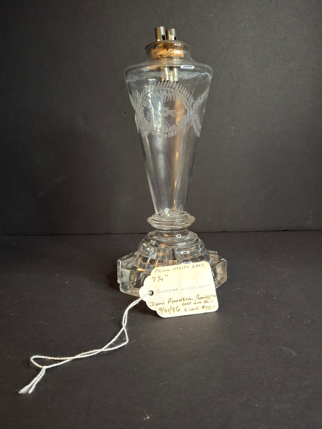 Rare Antique 1840 EAPG Flint Glass Whale Oil Lamp | Wheel-Etched Font & Starburst Base