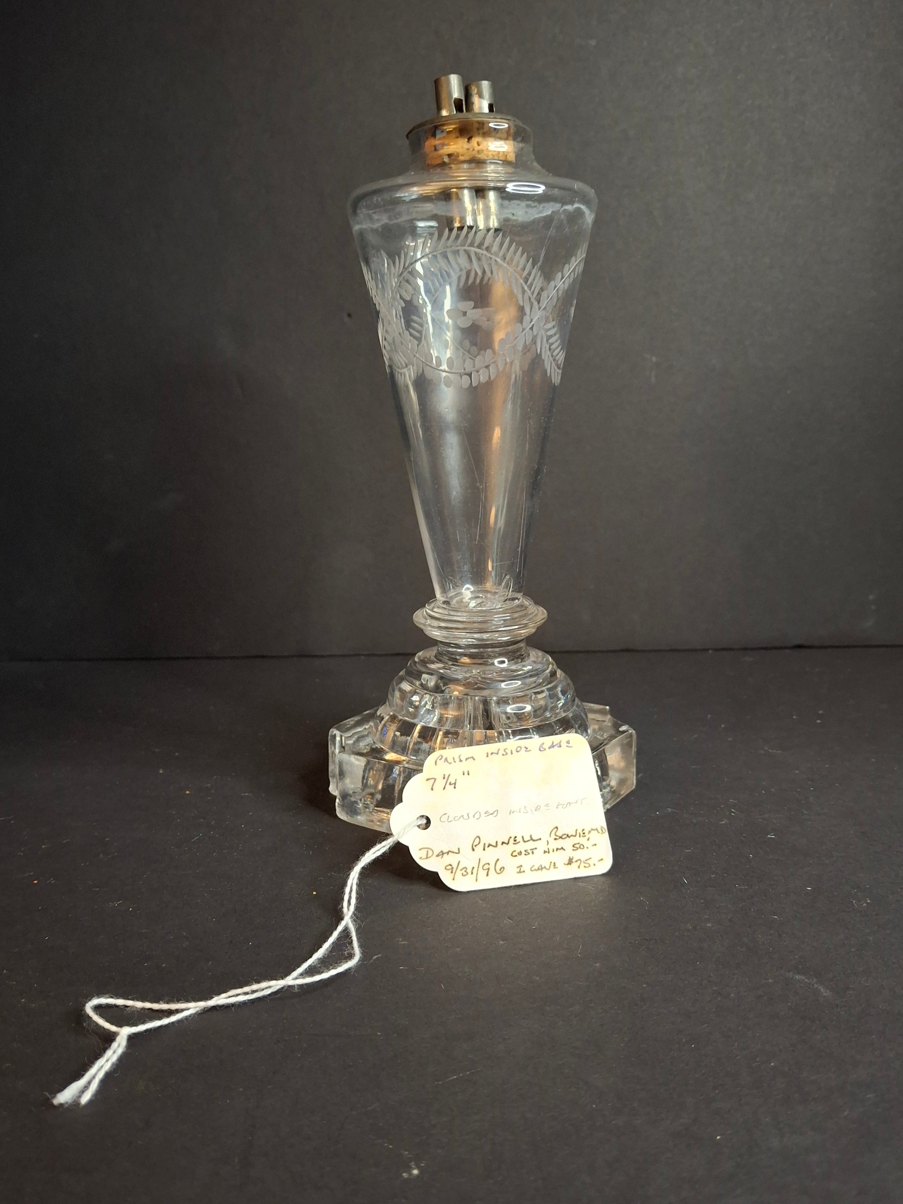 Rare Antique 1840 EAPG Flint Glass Whale Oil Lamp | Wheel-Etched Font & Starburst Base
