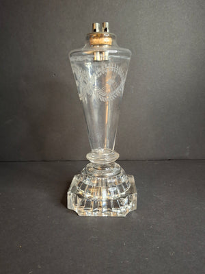 Rare Antique 1840 EAPG Flint Glass Whale Oil Lamp | Wheel-Etched Font & Starburst Base