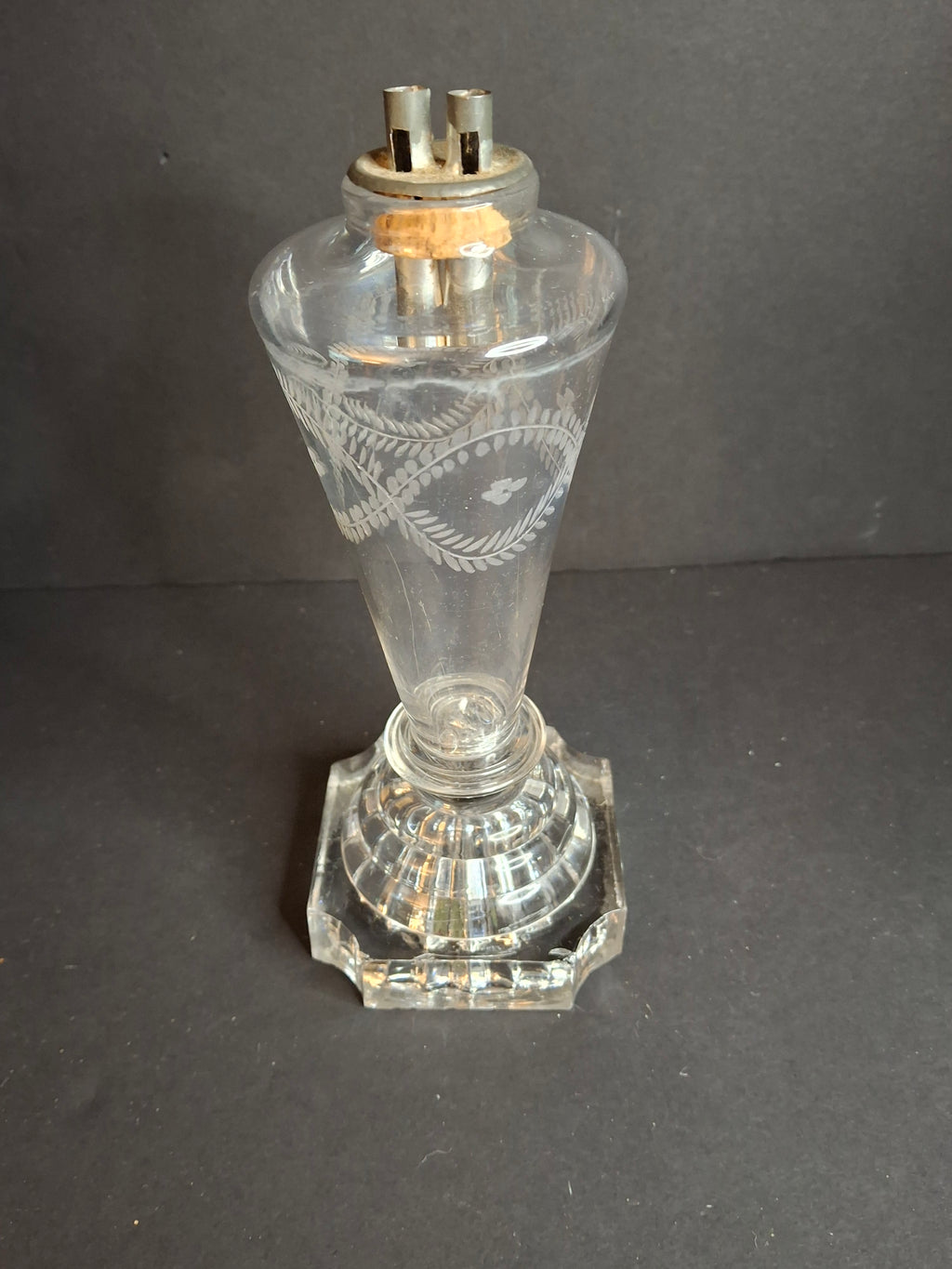 Rare Antique 1840 EAPG Flint Glass Whale Oil Lamp | Wheel-Etched Font & Starburst Base