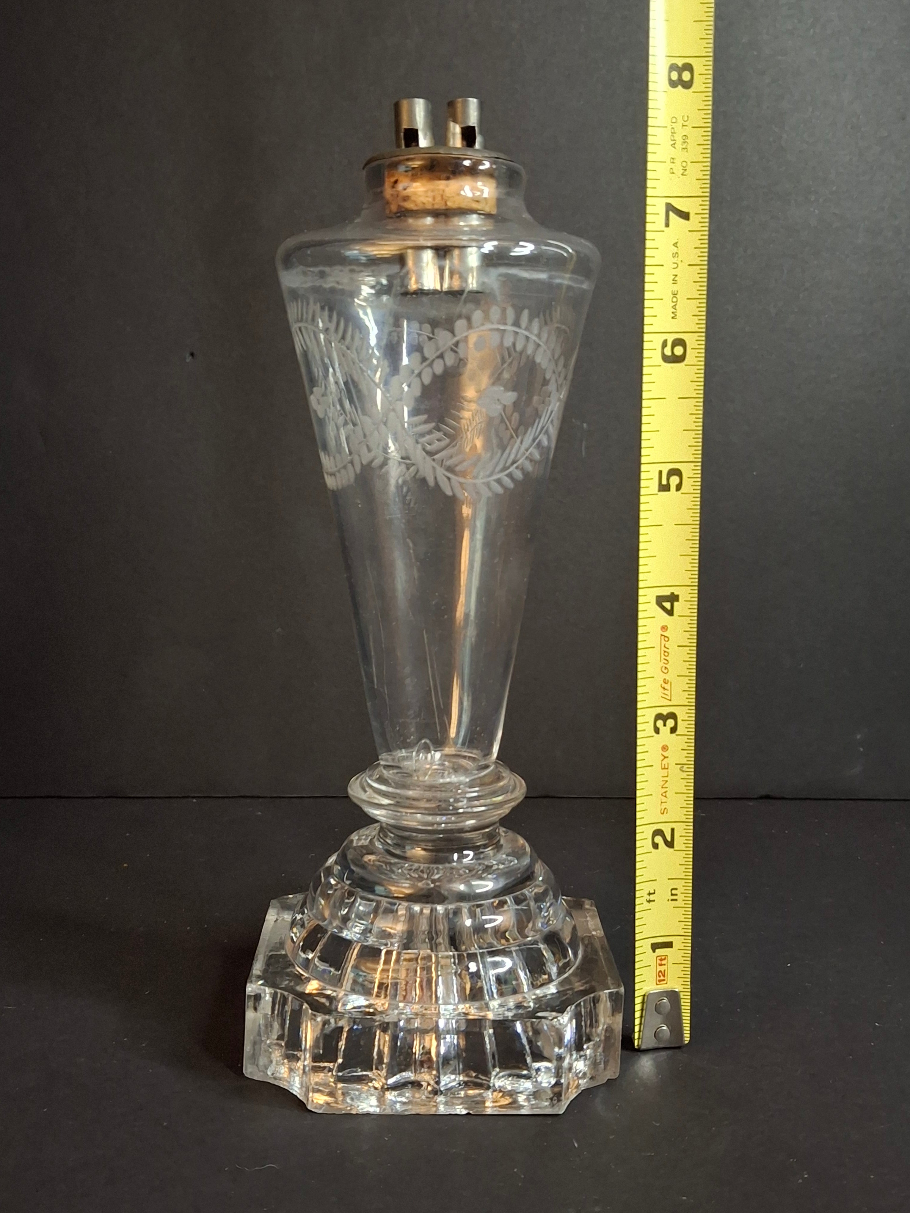 Rare Antique 1840 EAPG Flint Glass Whale Oil Lamp | Wheel-Etched Font & Starburst Base