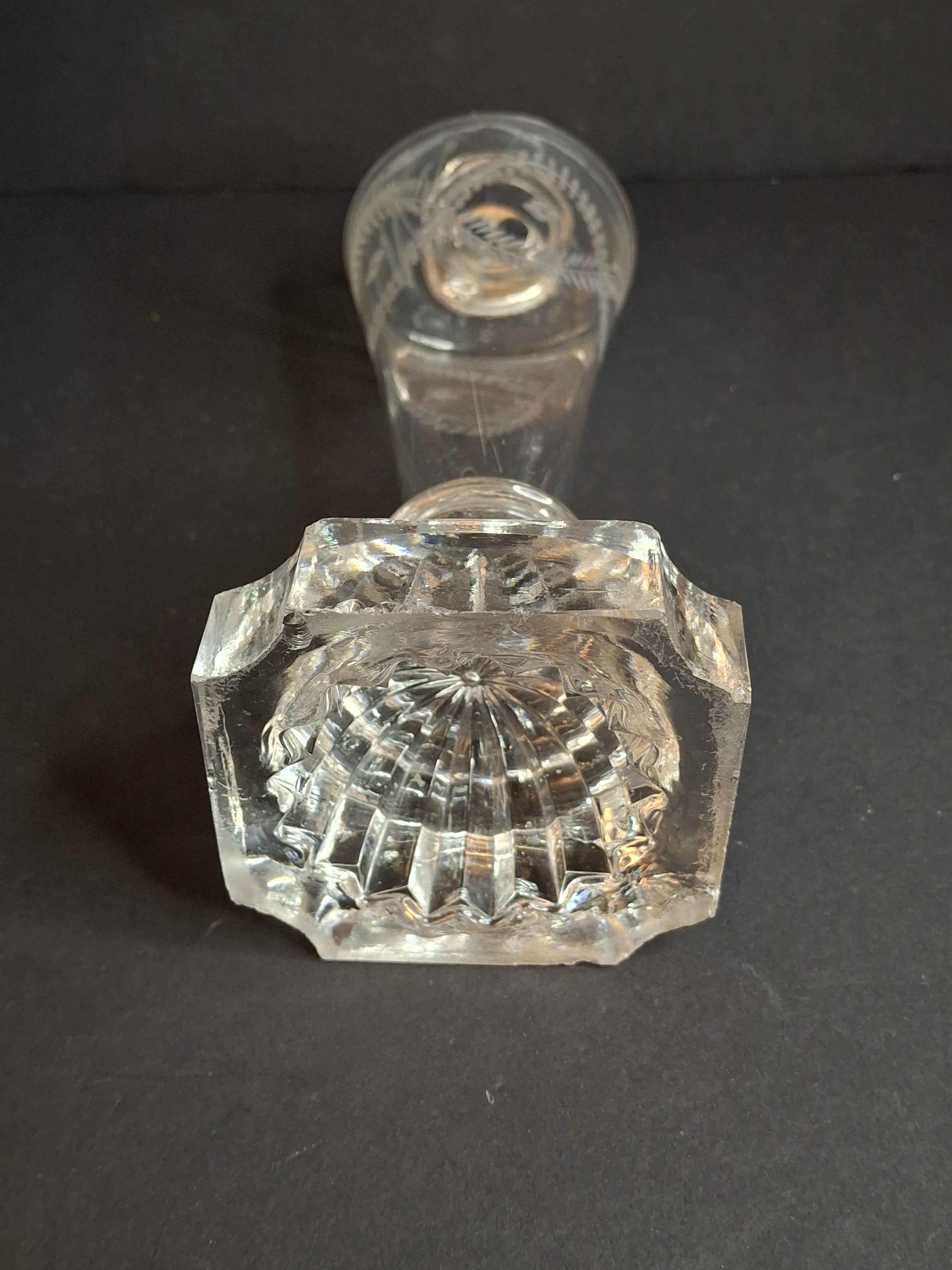 Rare Antique 1840 EAPG Flint Glass Whale Oil Lamp | Wheel-Etched Font & Starburst Base