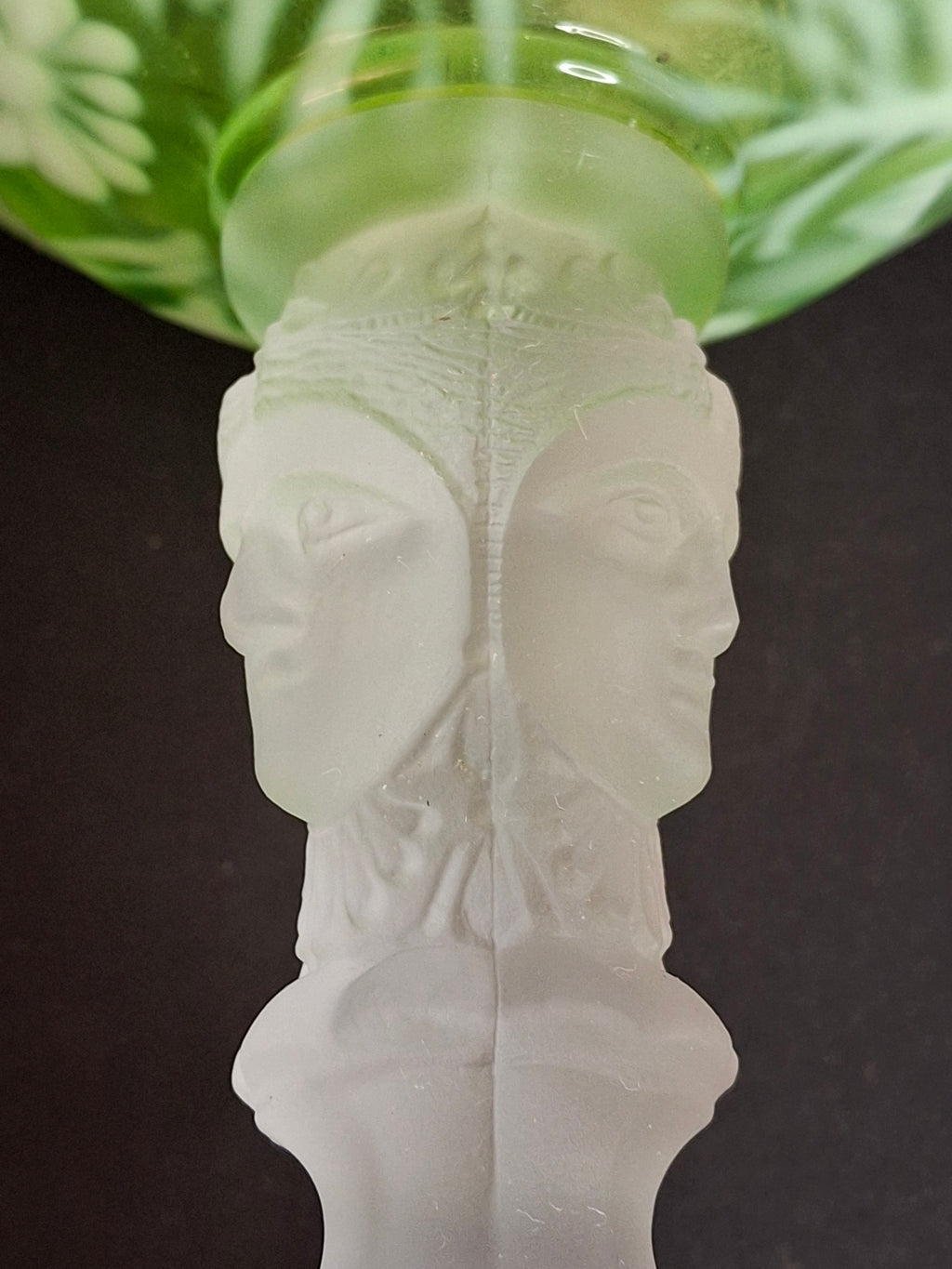 Vintage-Style Green Floral Glass Table Lamp with Frosted Female Head Pedestal Base
