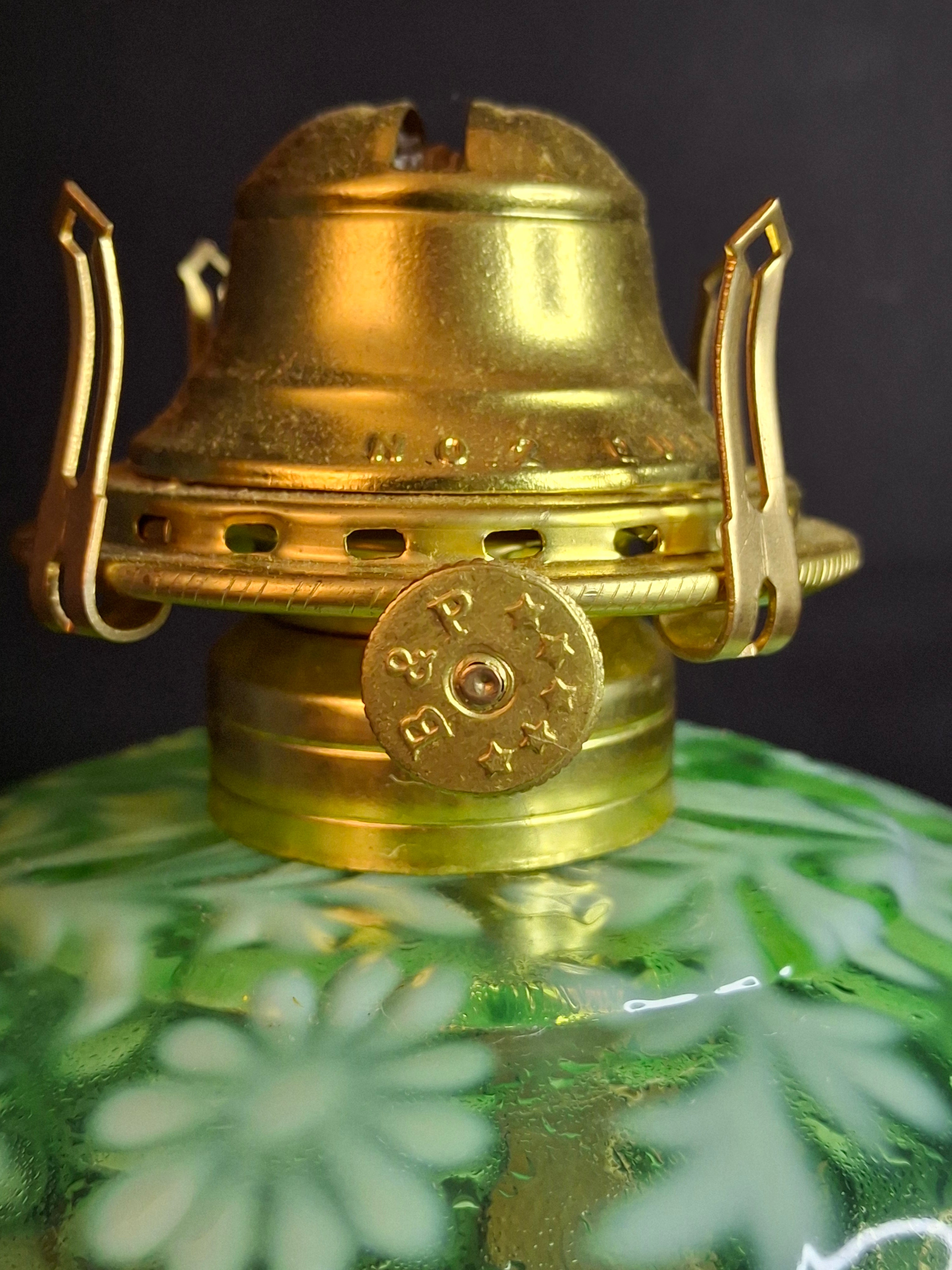 Vintage-Style Green Floral Glass Table Lamp with Frosted Female Head Pedestal Base