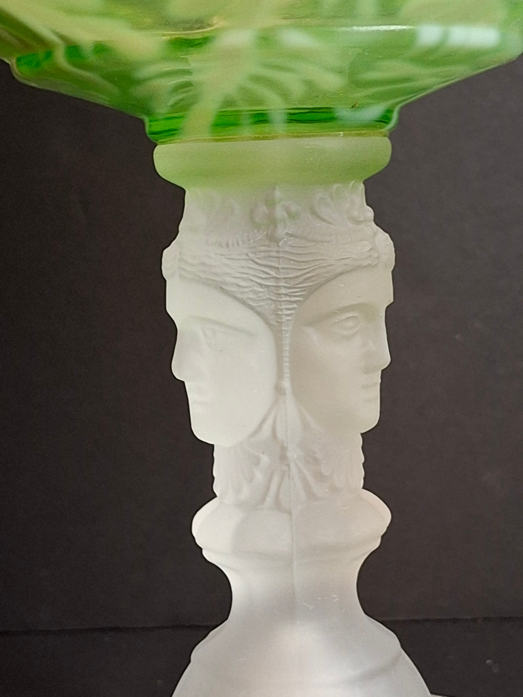 Vintage-Style Green Floral Glass Table Lamp with Frosted Female Head Pedestal Base