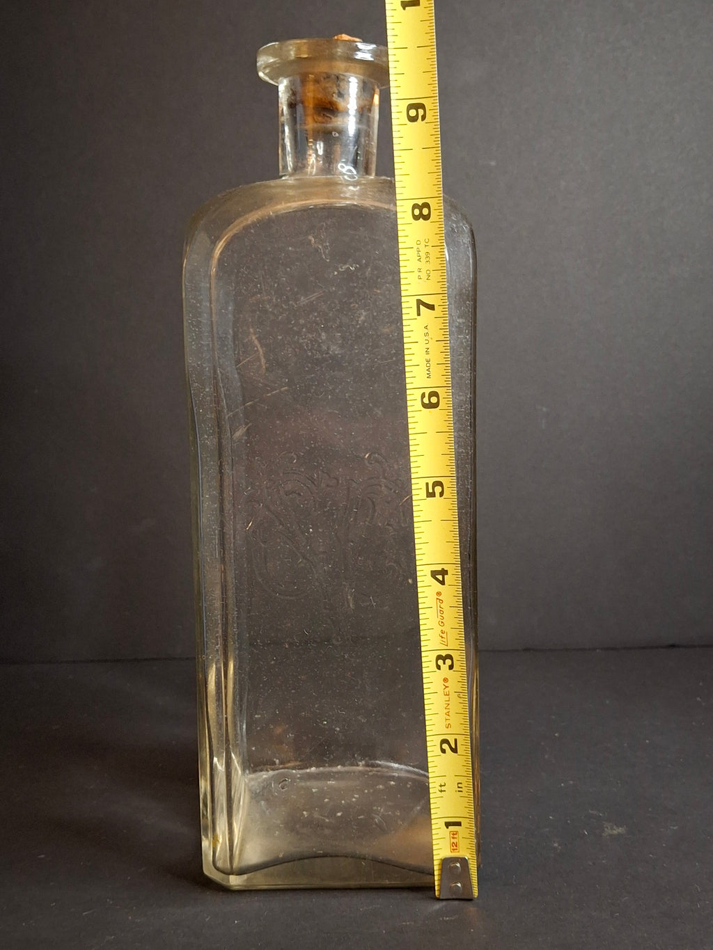 Antique Victorian Era Glass Apothecary / Bar Bottle with Embossed "VC" Monogram