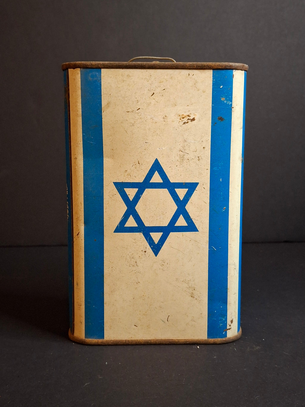 Vintage JNF KKL Blue Box Tzedakah Tin Charity Pushke Map of Israel Made in France c. 1950s