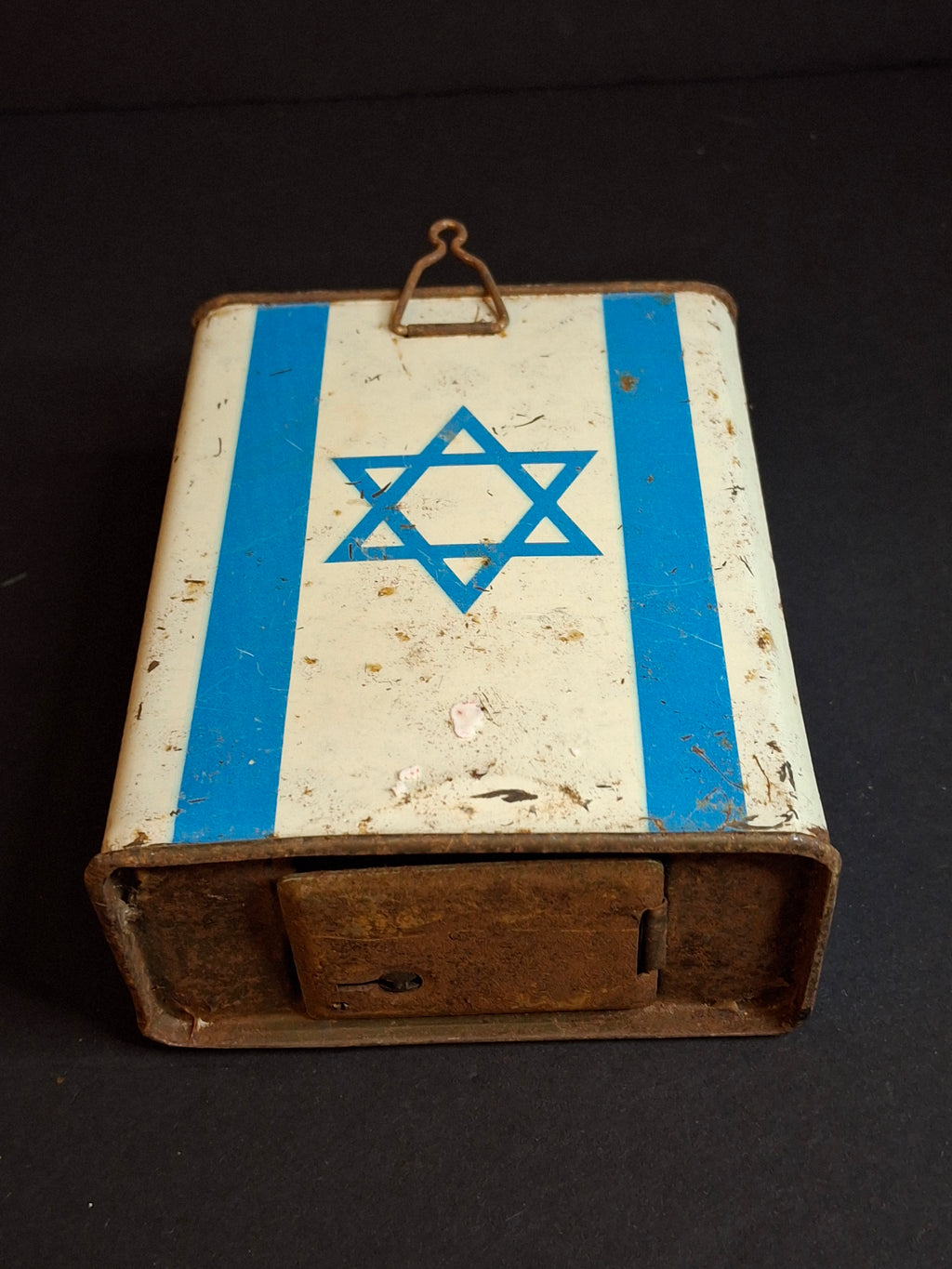 Vintage JNF Israel Tzedakah Box Litho Tin Map Flag KKL Pushke Levin-Epstein 1950s
