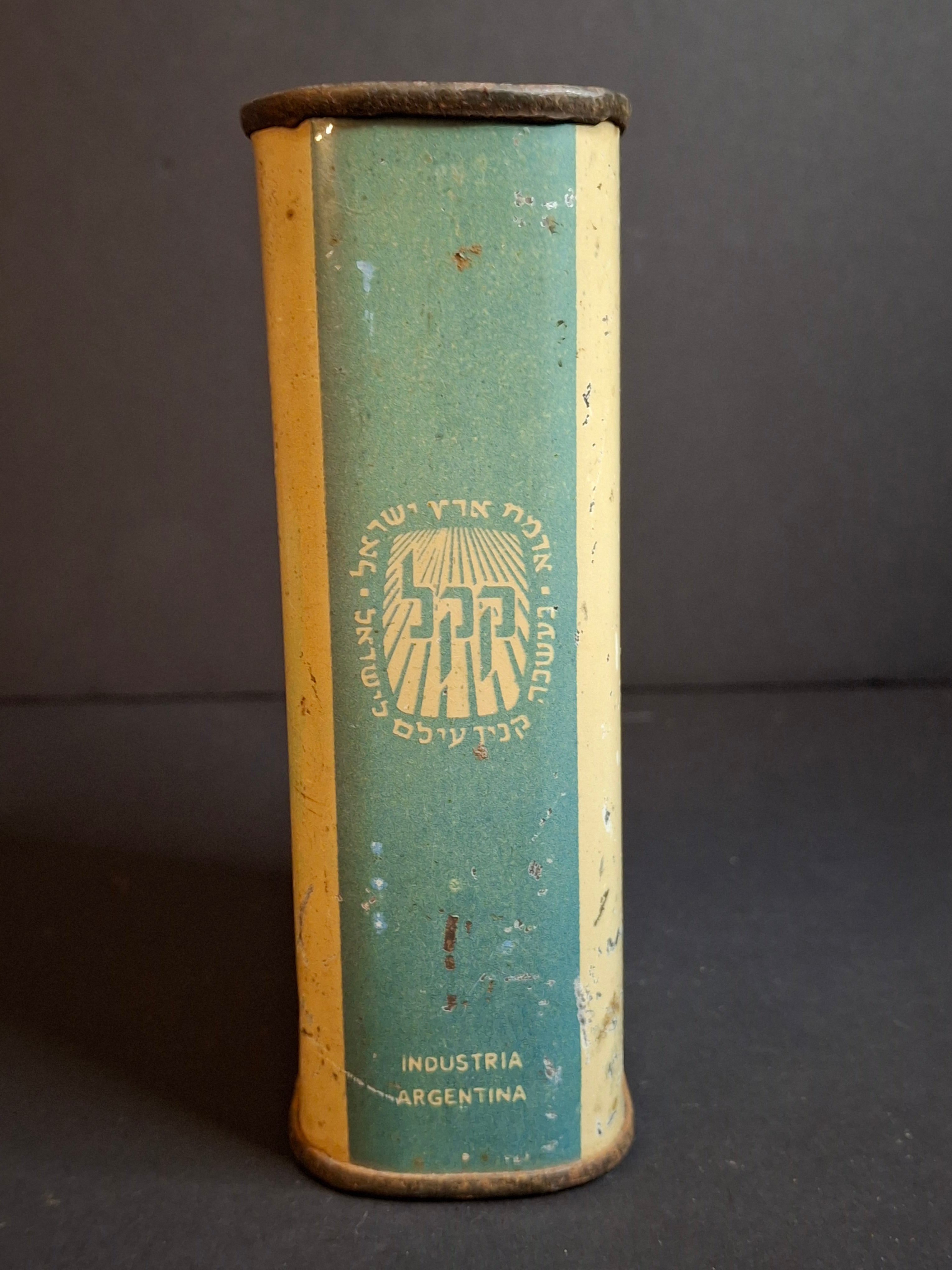 Vintage Argentina JNF KKL Blue Box Tin Charity Bank Tzedakah Pushke Map Judaica